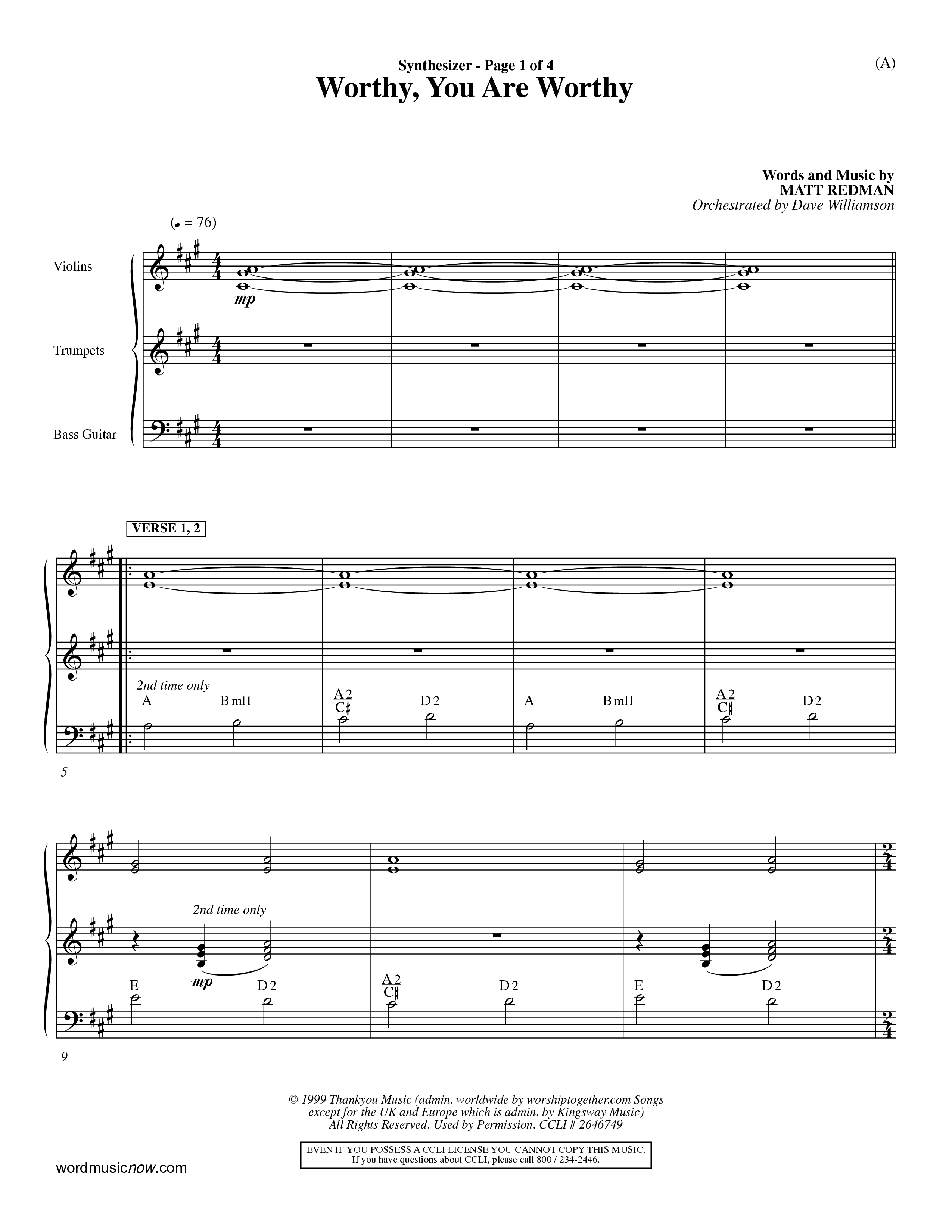Worthy You Are Worthy (Choral Anth SATB) Synth (Word Music Choral / Orch. Dave Williamson)