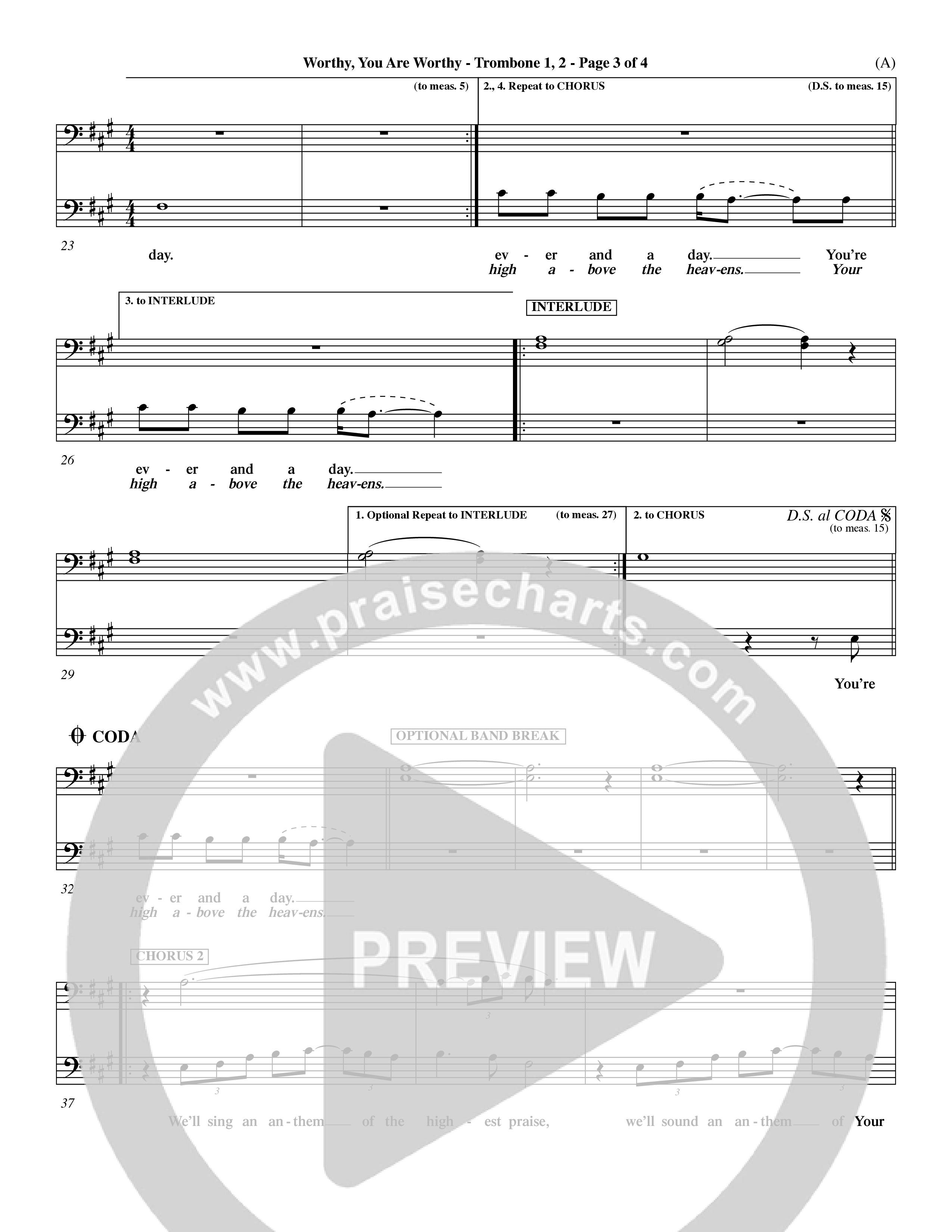 Worthy You Are Worthy (Choral Anth SATB) Trombone 1/2 (Word Music Choral / Orch. Dave Williamson)