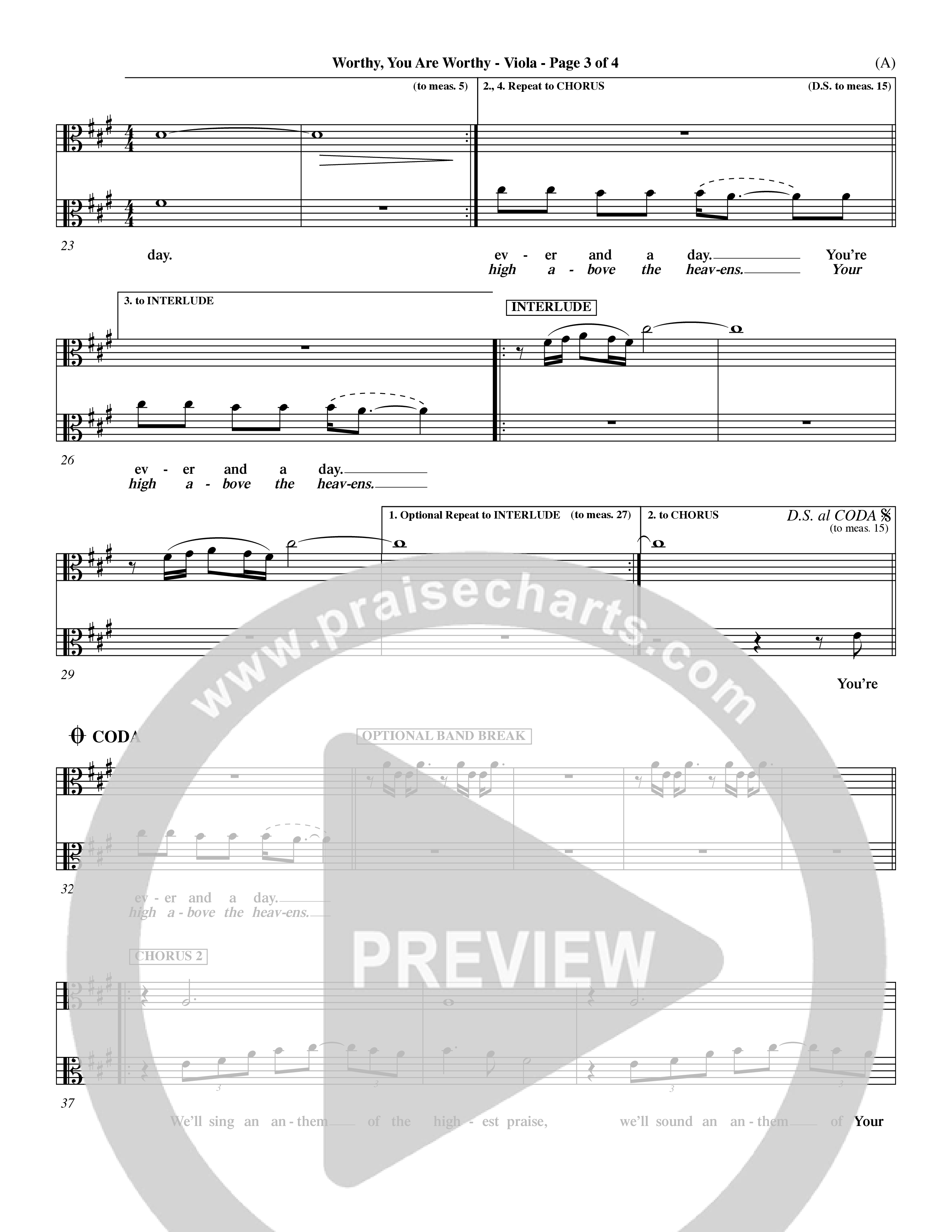 Worthy You Are Worthy (Choral Anth SATB) Viola (Word Music Choral / Orch. Dave Williamson)