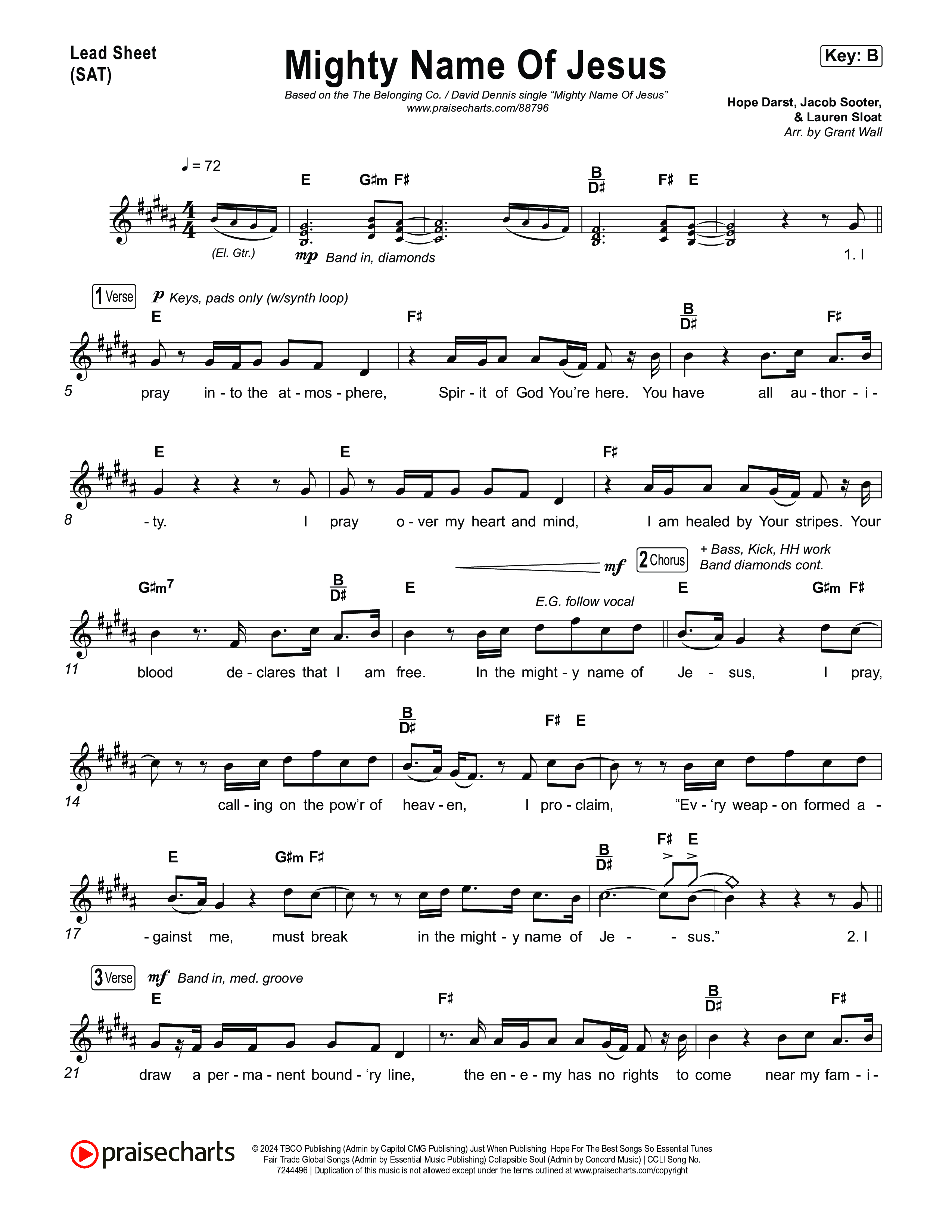 Mighty Name Of Jesus Lead Sheet (SAT) (The Belonging Co / David Dennis)