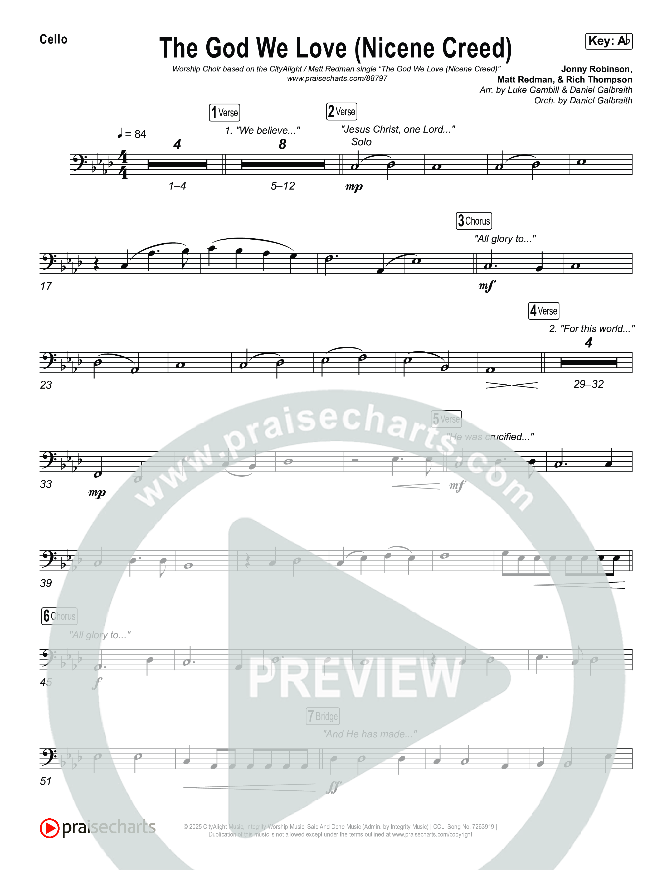 The God We Love (Nicene Creed) (Worship Choir/SAB) Cello (CityAlight / Matt Redman / Arr. Luke Gambill)