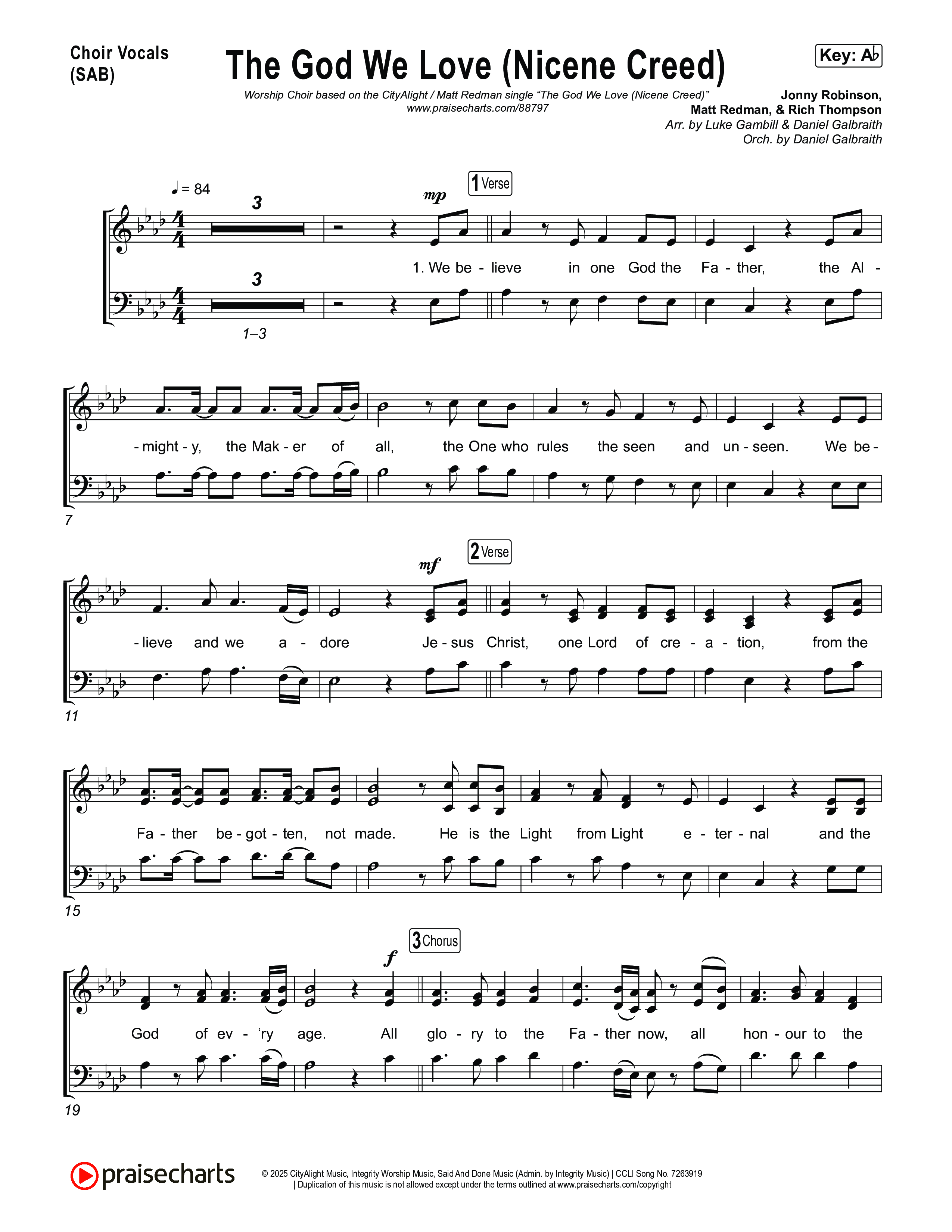 The God We Love (Nicene Creed) (Worship Choir/SAB) Choir Sheet (SAB) (CityAlight / Matt Redman / Arr. Luke Gambill)