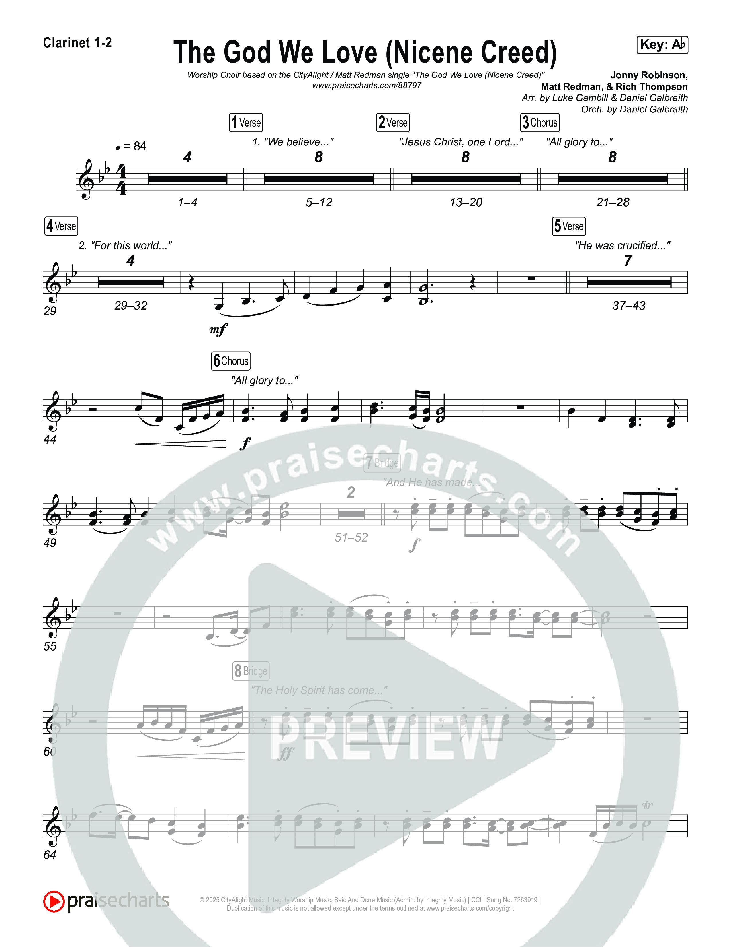 The God We Love (Nicene Creed) (Worship Choir/SAB) Clarinet 1/2 (CityAlight / Matt Redman / Arr. Luke Gambill)