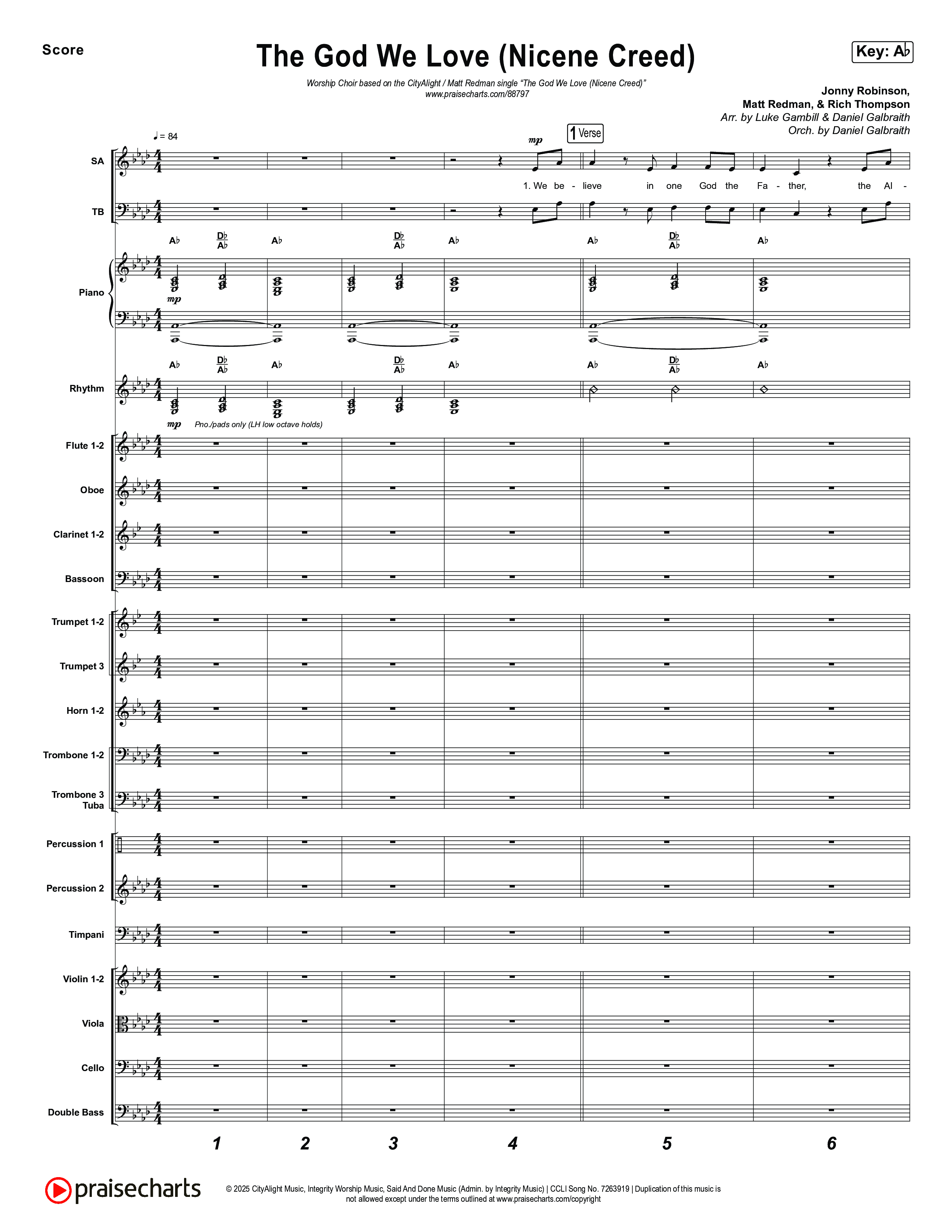 The God We Love (Nicene Creed) (Worship Choir/SAB) Conductor's Score (CityAlight / Matt Redman / Arr. Luke Gambill)