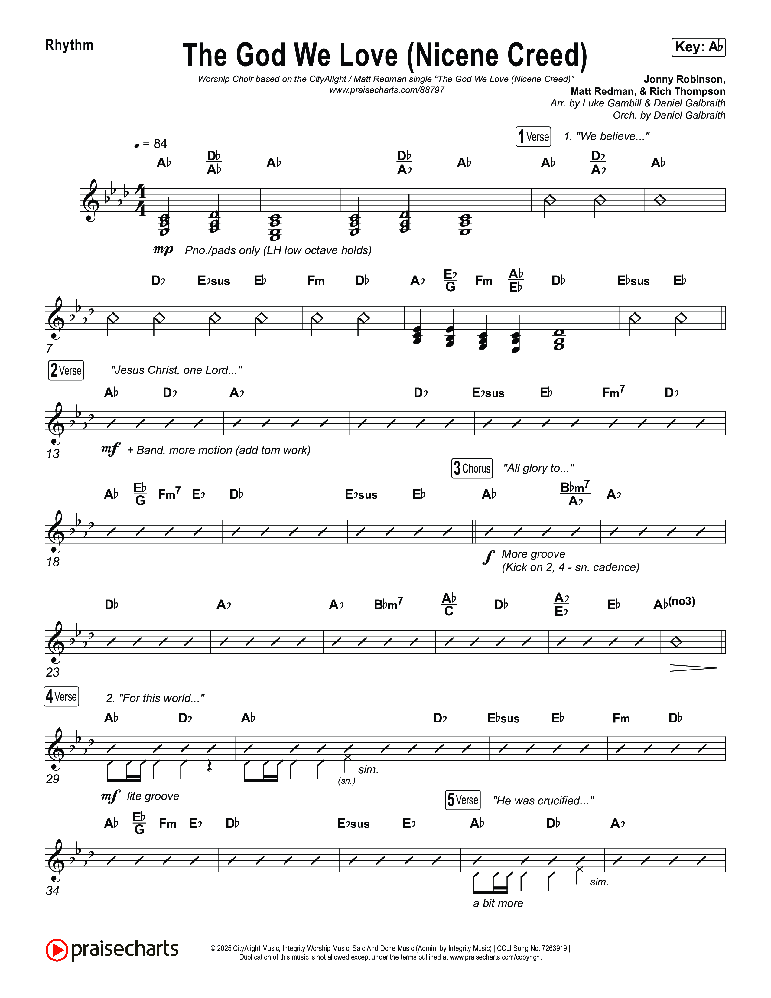 The God We Love (Nicene Creed) (Worship Choir/SAB) Rhythm Chart (CityAlight / Matt Redman / Arr. Luke Gambill)