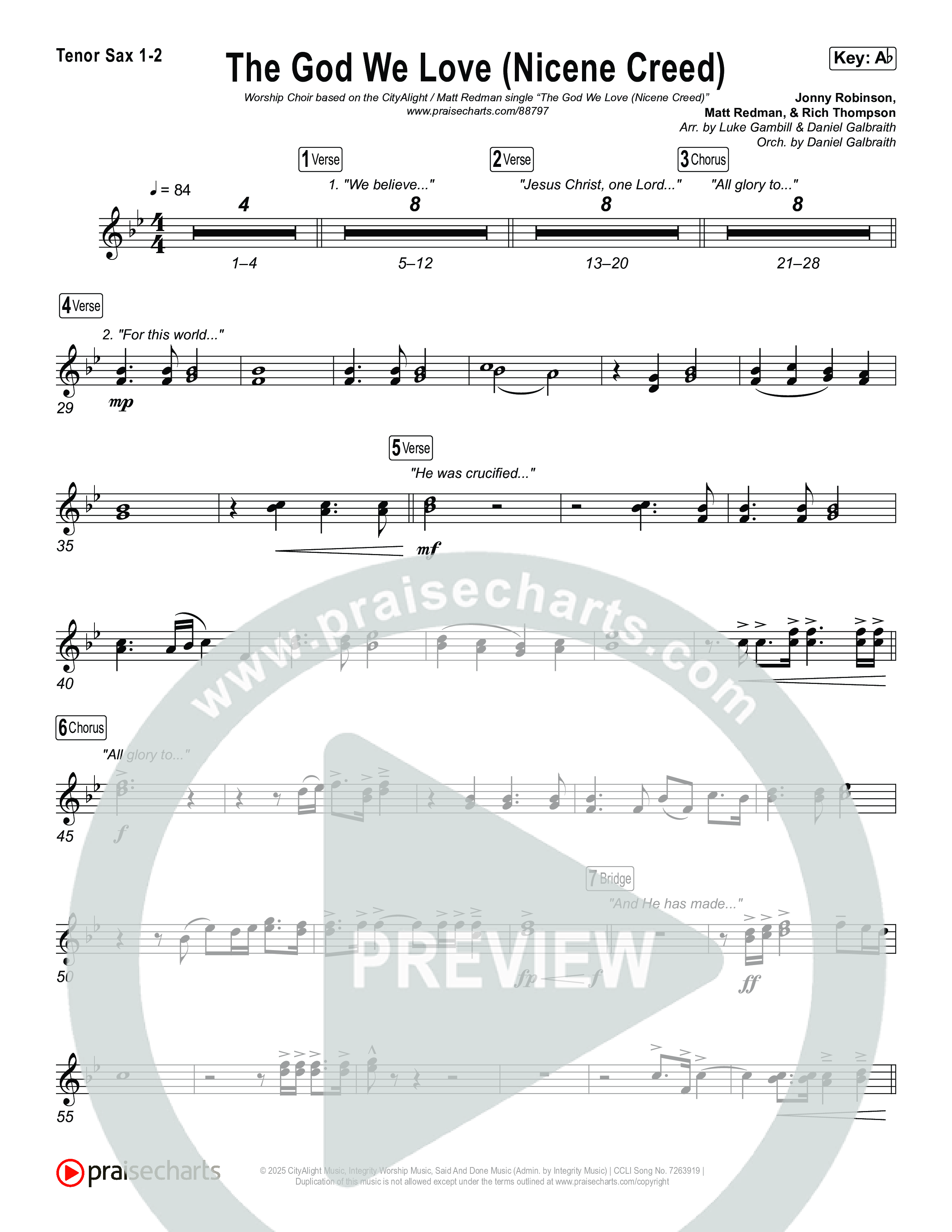 The God We Love (Nicene Creed) (Worship Choir/SAB) Tenor Sax 1/2 (CityAlight / Matt Redman / Arr. Luke Gambill)