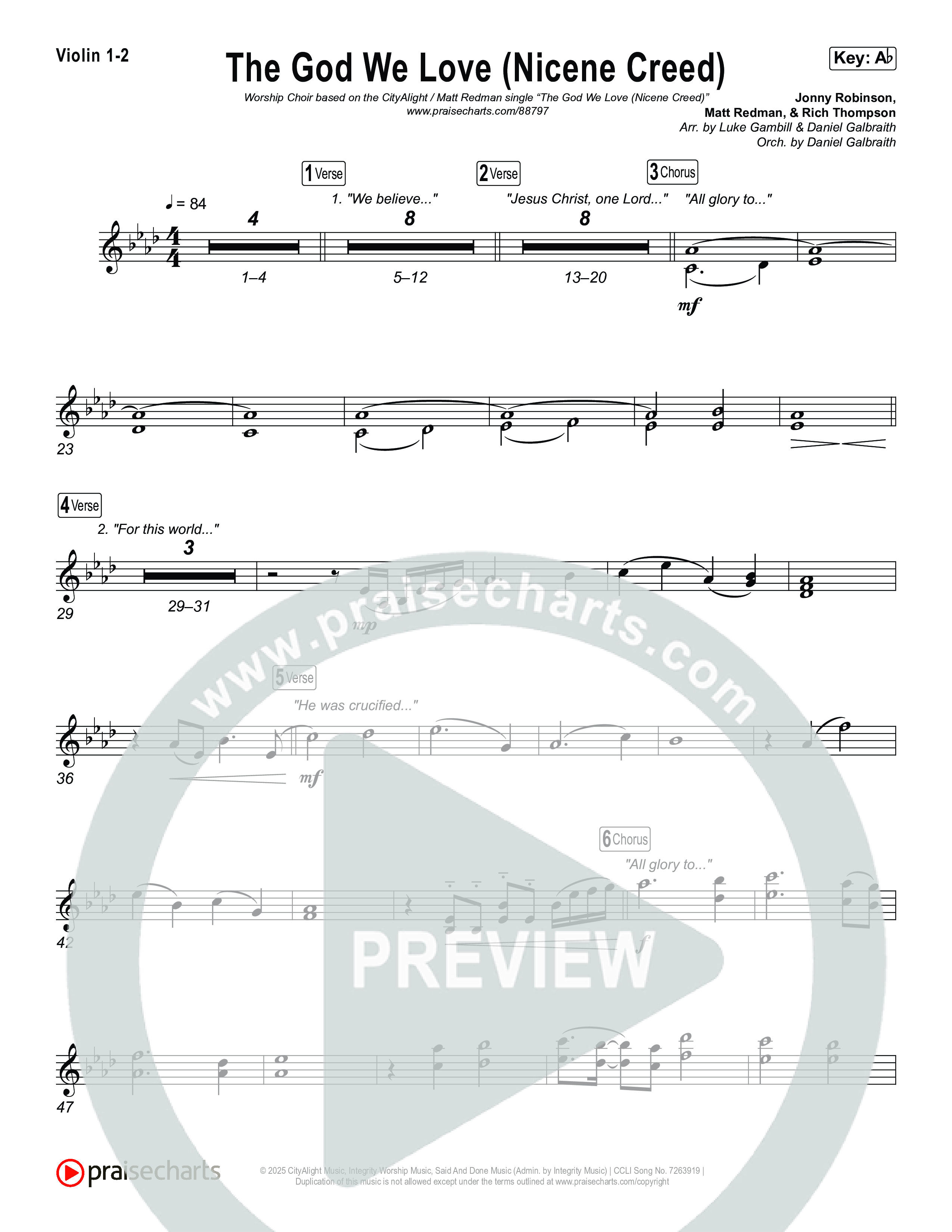 The God We Love (Nicene Creed) (Worship Choir/SAB) Violin 1/2 (CityAlight / Matt Redman / Arr. Luke Gambill)