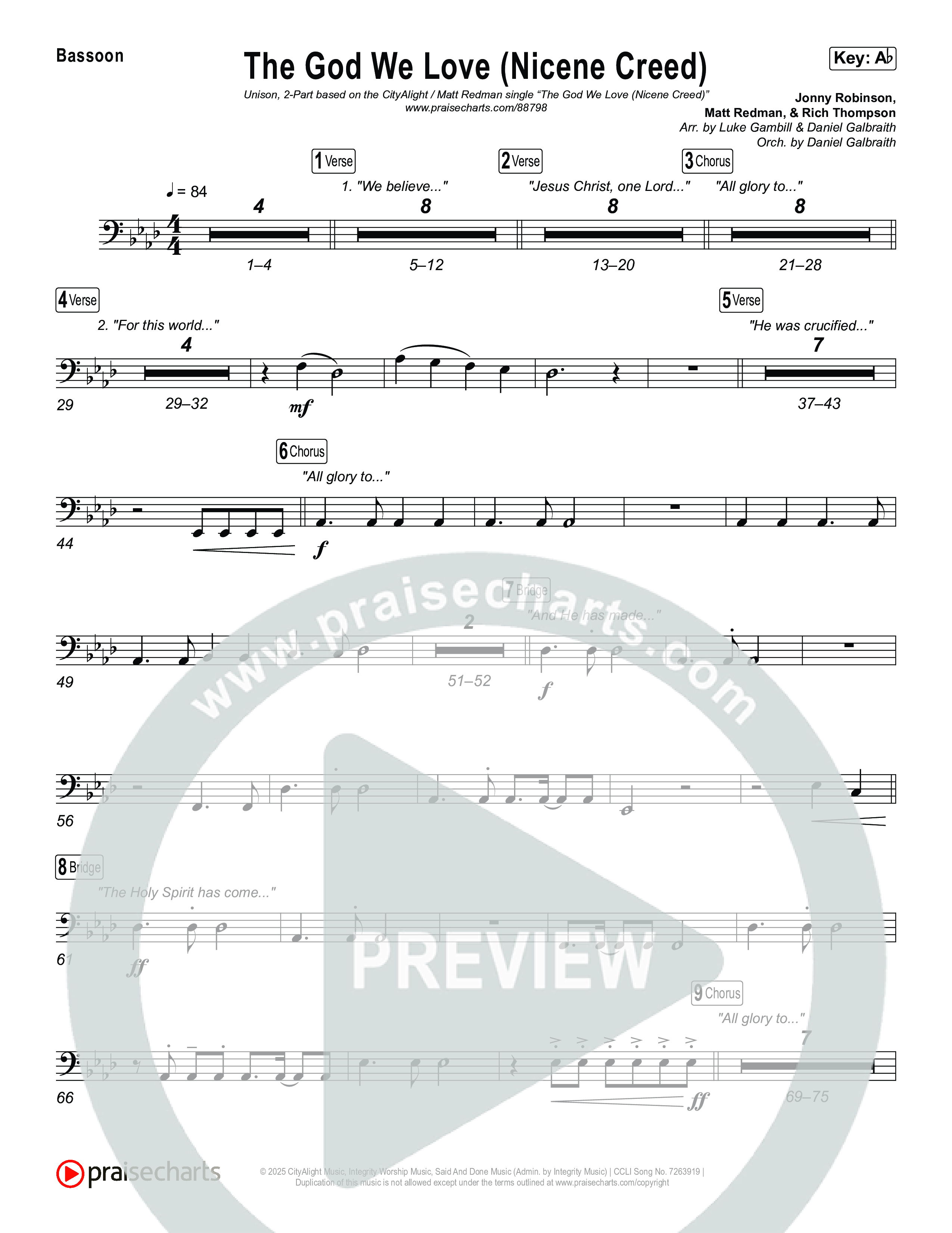 The God We Love (Nicene Creed) (Unison/2-Part) Bassoon (CityAlight / Matt Redman / Arr. Luke Gambill)