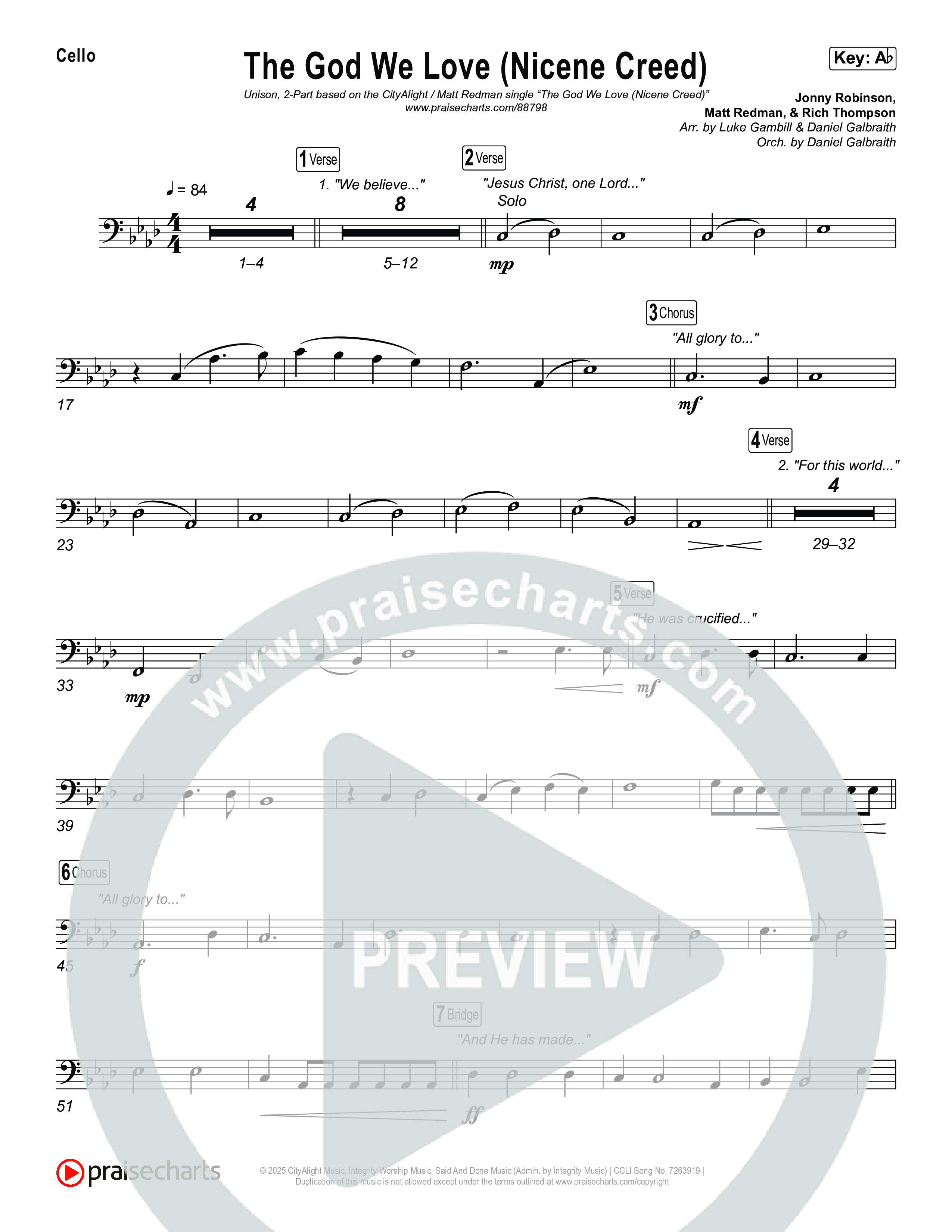 The God We Love (Nicene Creed) (Unison/2-Part) Cello (CityAlight / Matt Redman / Arr. Luke Gambill)