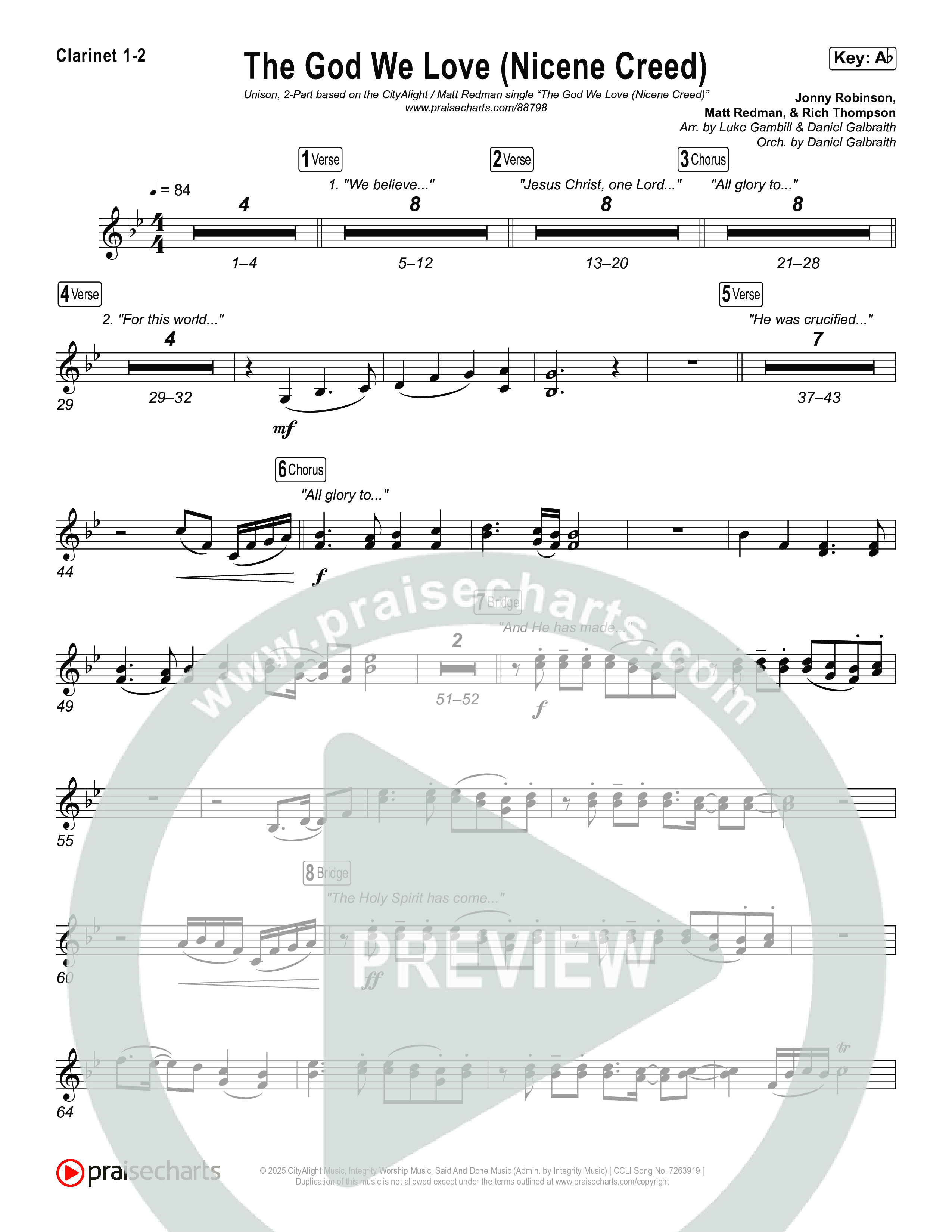 The God We Love (Nicene Creed) (Unison/2-Part) Clarinet 1/2 (CityAlight / Matt Redman / Arr. Luke Gambill)