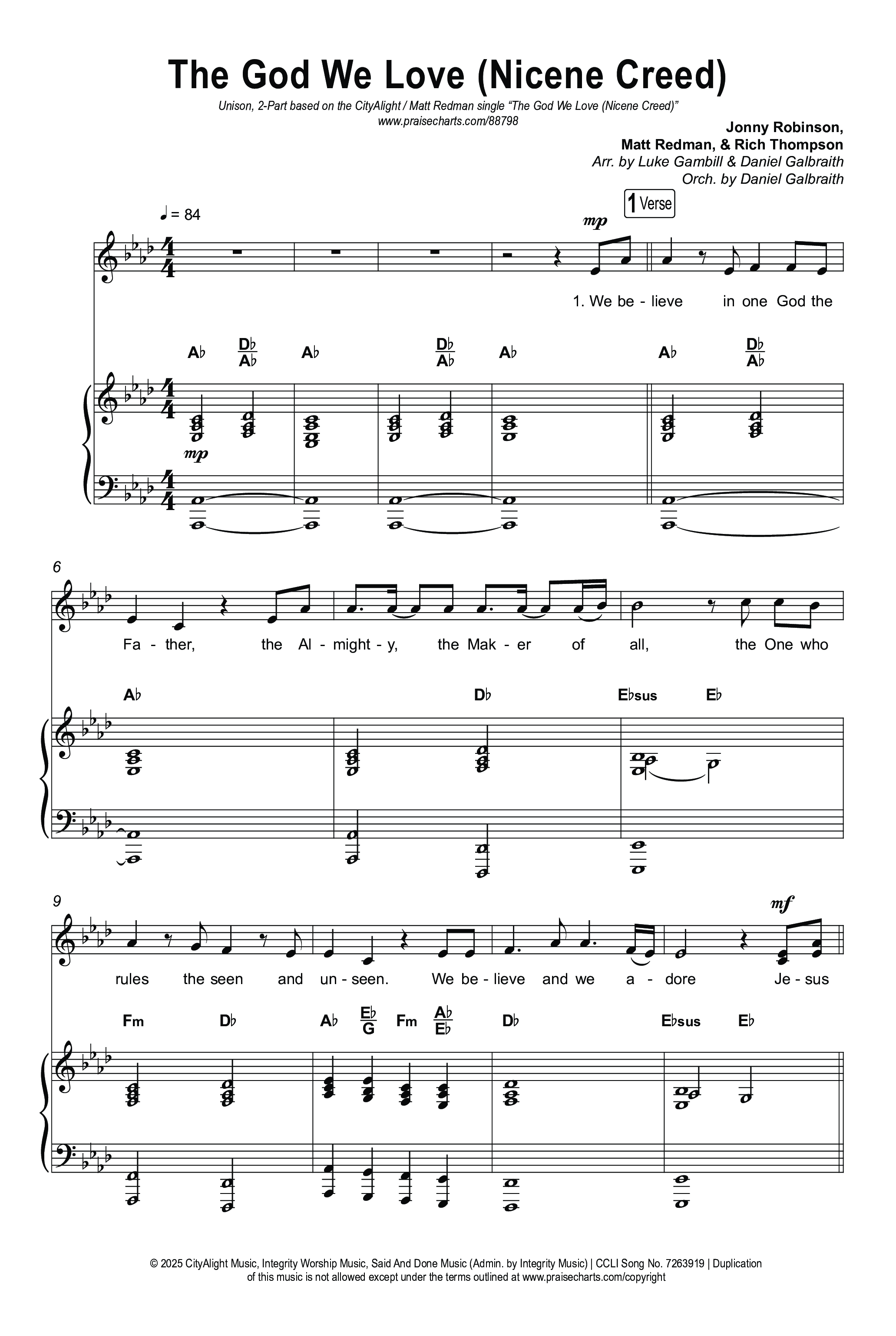 The God We Love (Nicene Creed) (Unison/2-Part) Octavo (Uni/2-Part & Pno) (CityAlight / Matt Redman / Arr. Luke Gambill)