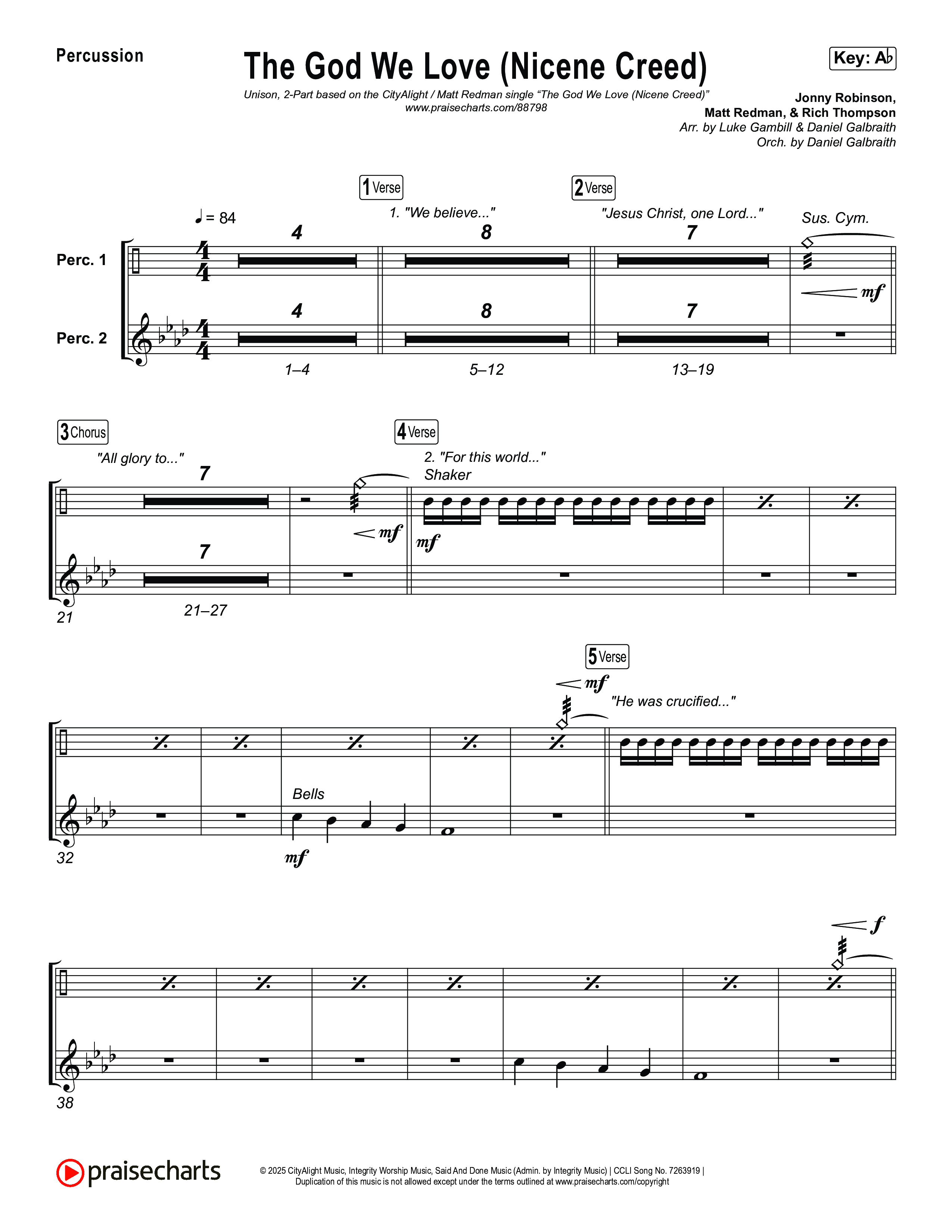 The God We Love (Nicene Creed) (Unison/2-Part) Percussion (CityAlight / Matt Redman / Arr. Luke Gambill)