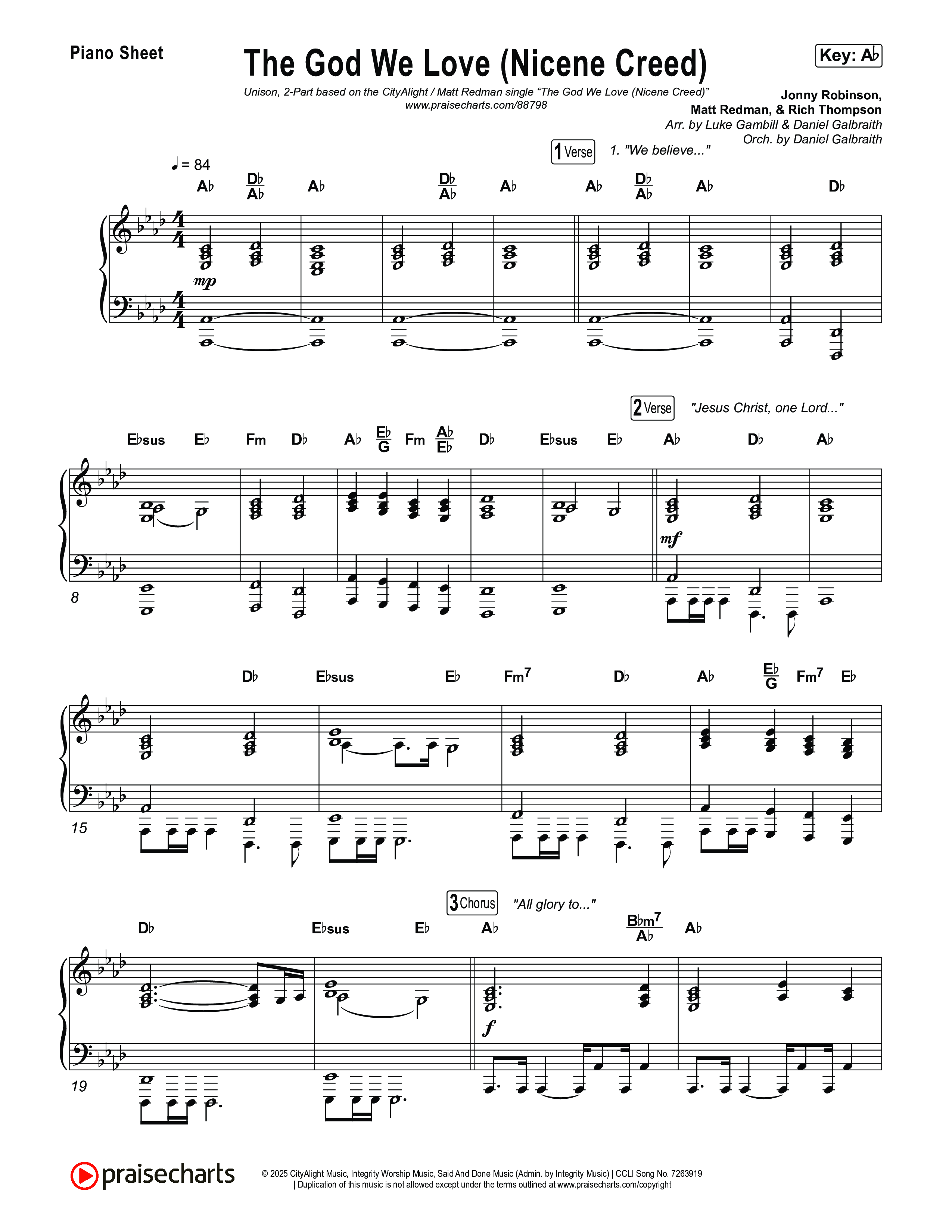 The God We Love (Nicene Creed) (Unison/2-Part) Piano Sheet (CityAlight / Matt Redman / Arr. Luke Gambill)