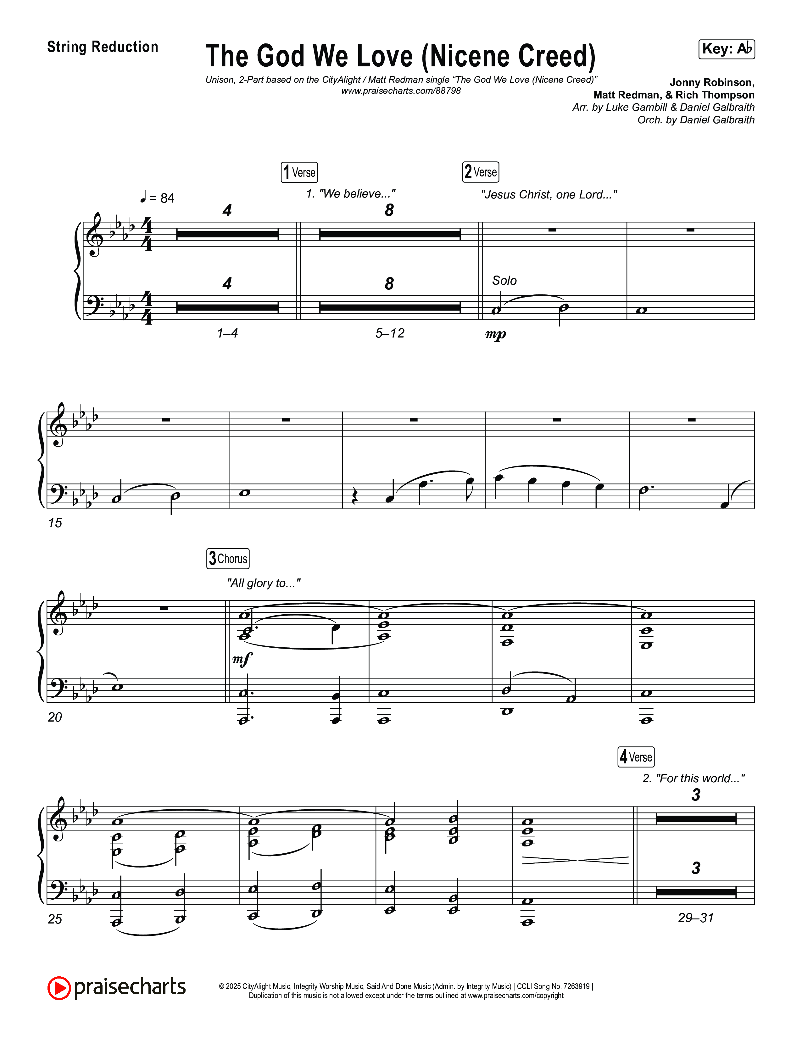 The God We Love (Nicene Creed) (Unison/2-Part) String Reduction (CityAlight / Matt Redman / Arr. Luke Gambill)
