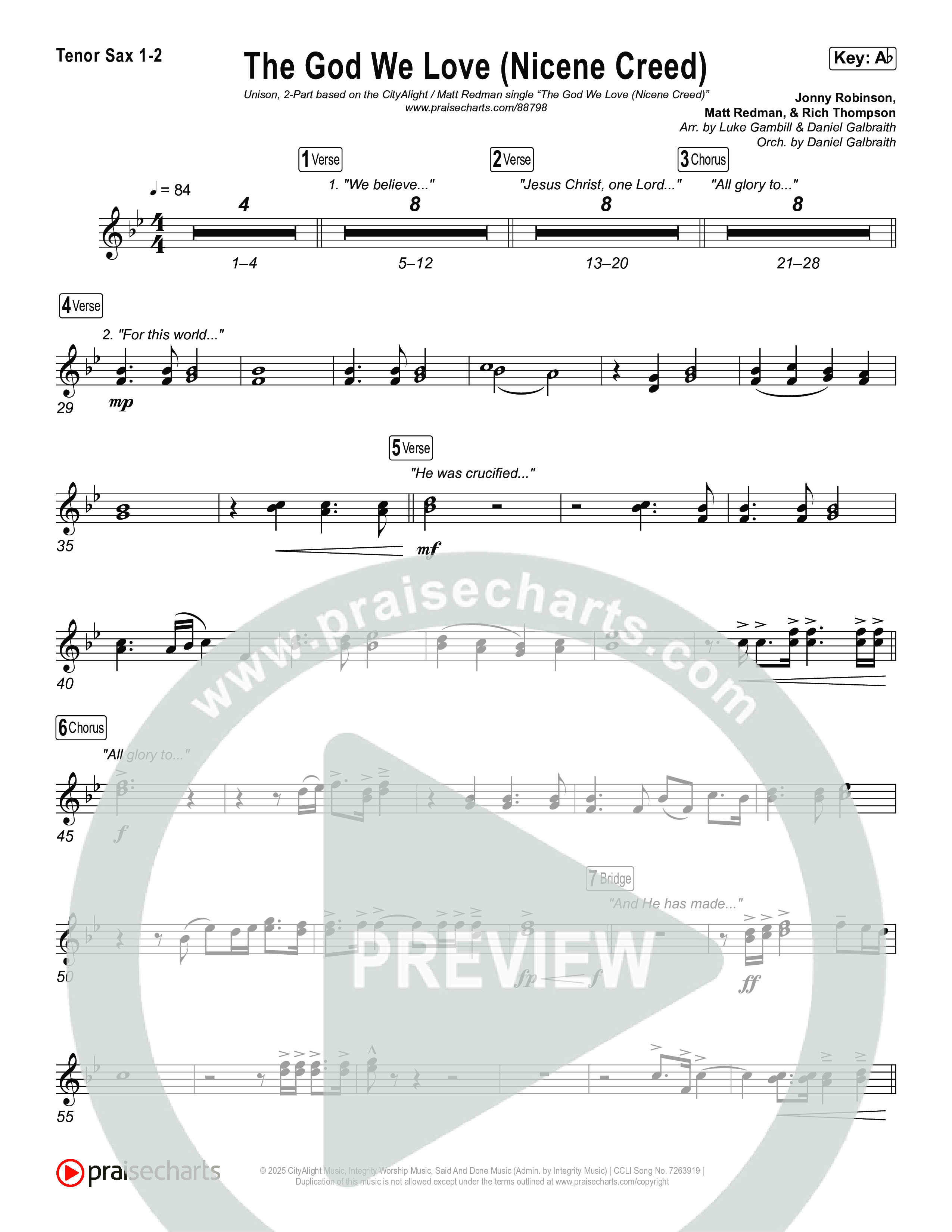 The God We Love (Nicene Creed) (Unison/2-Part) Tenor Sax 1/2 (CityAlight / Matt Redman / Arr. Luke Gambill)