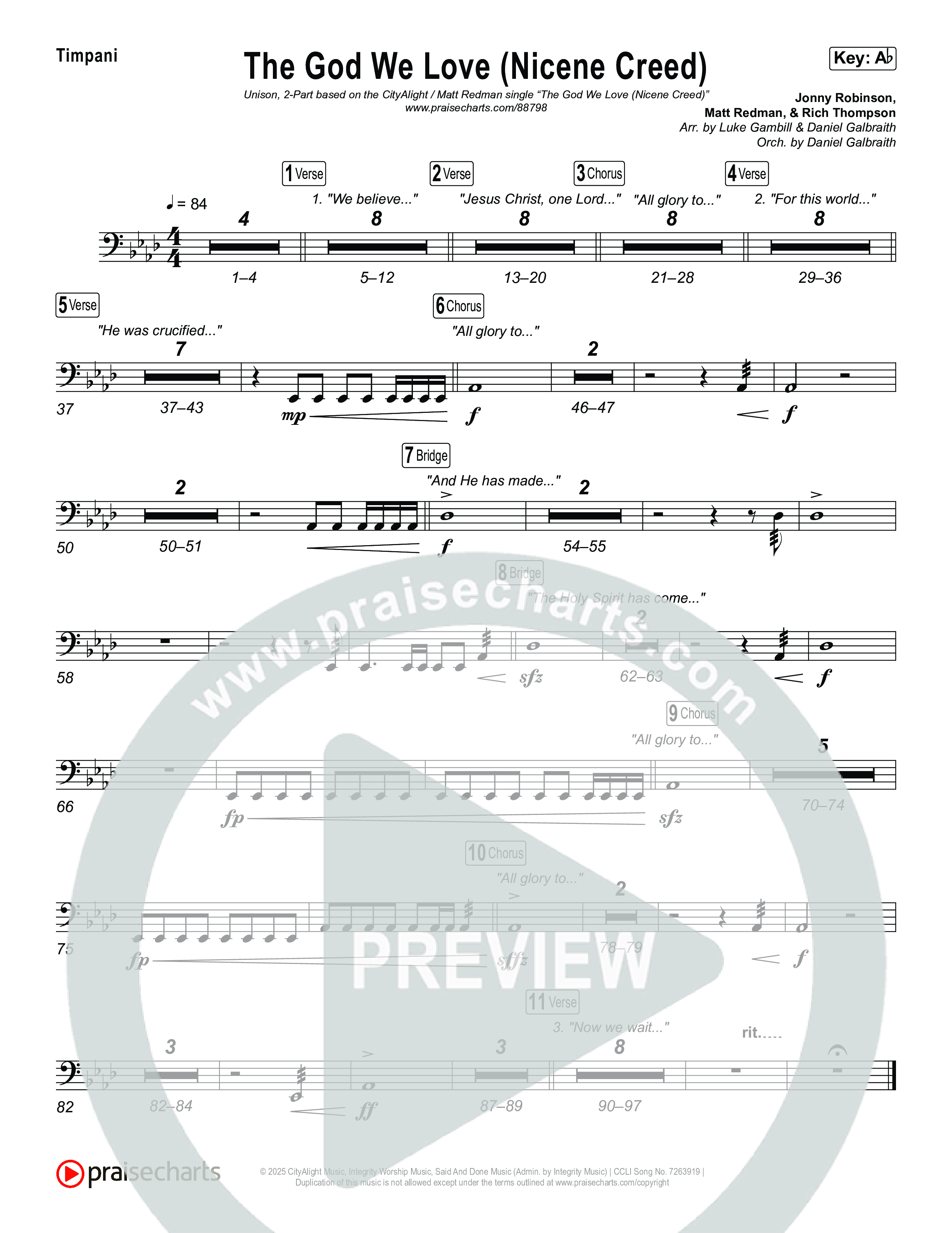 The God We Love (Nicene Creed) (Unison/2-Part) Timpani (CityAlight / Matt Redman / Arr. Luke Gambill)