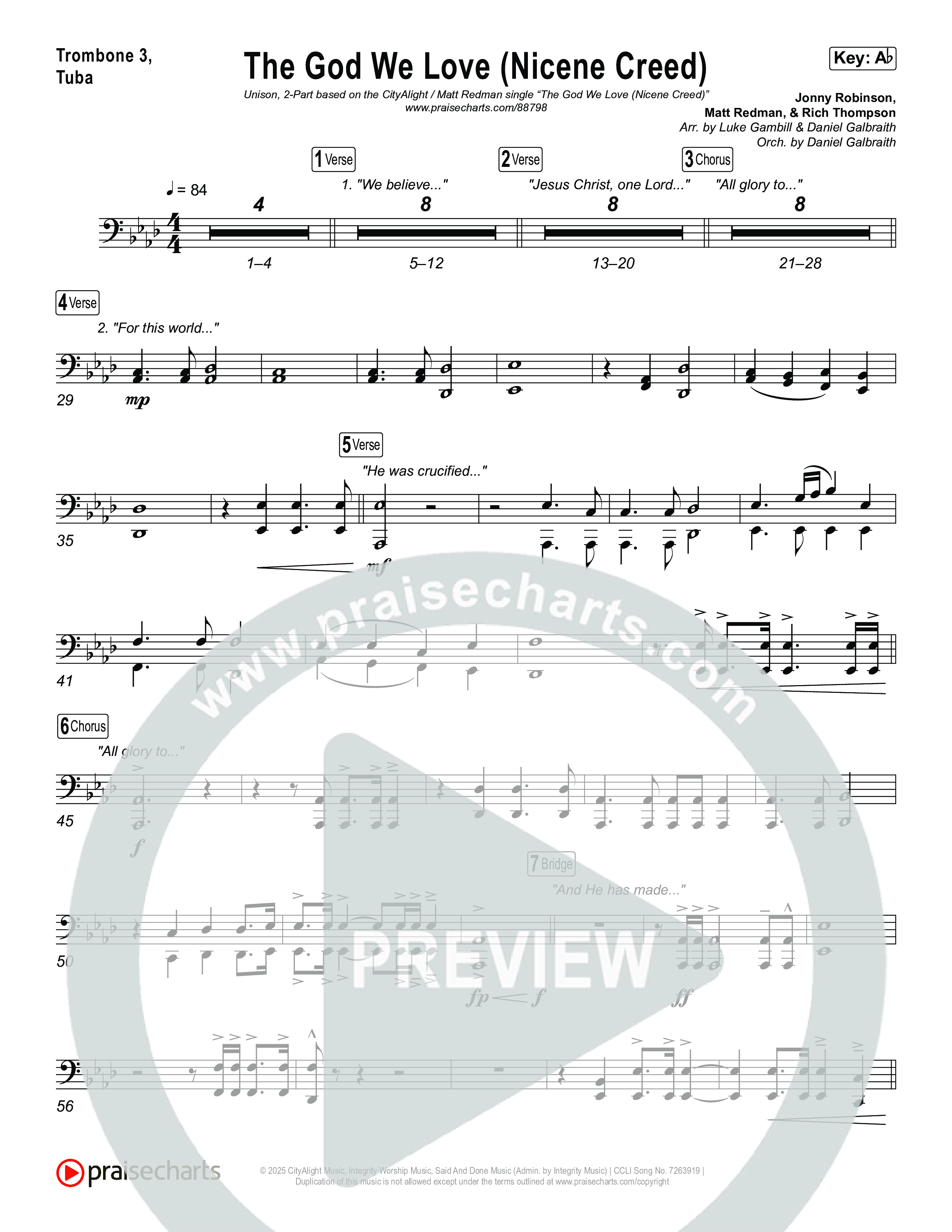 The God We Love (Nicene Creed) (Unison/2-Part) Trombone 3/Tuba (CityAlight / Matt Redman / Arr. Luke Gambill)