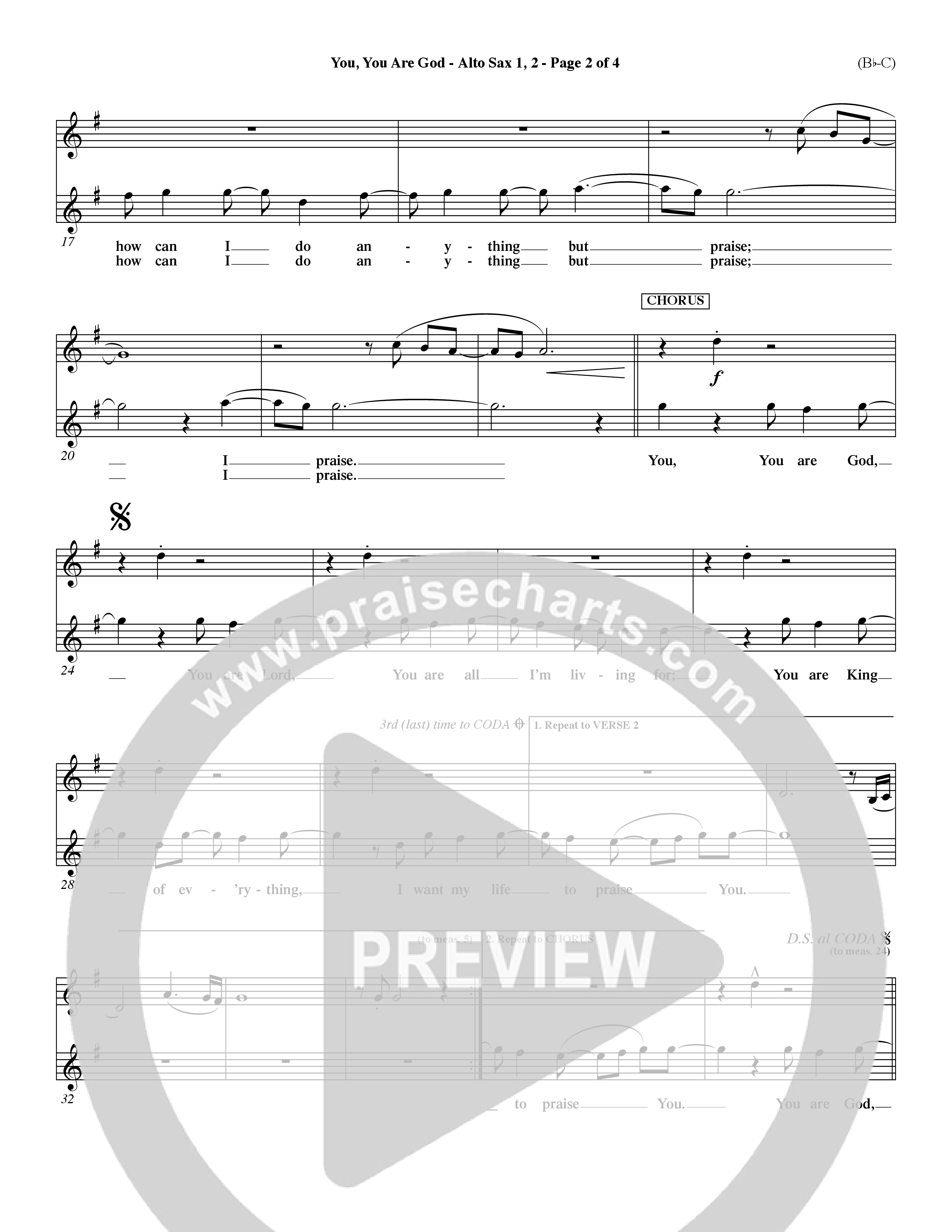 You You Are God (Choral Anthem SATB) Alto Sax 1/2 (Word Music Choral / Orch. Dave Williamson / Orch. Paul Nelson)