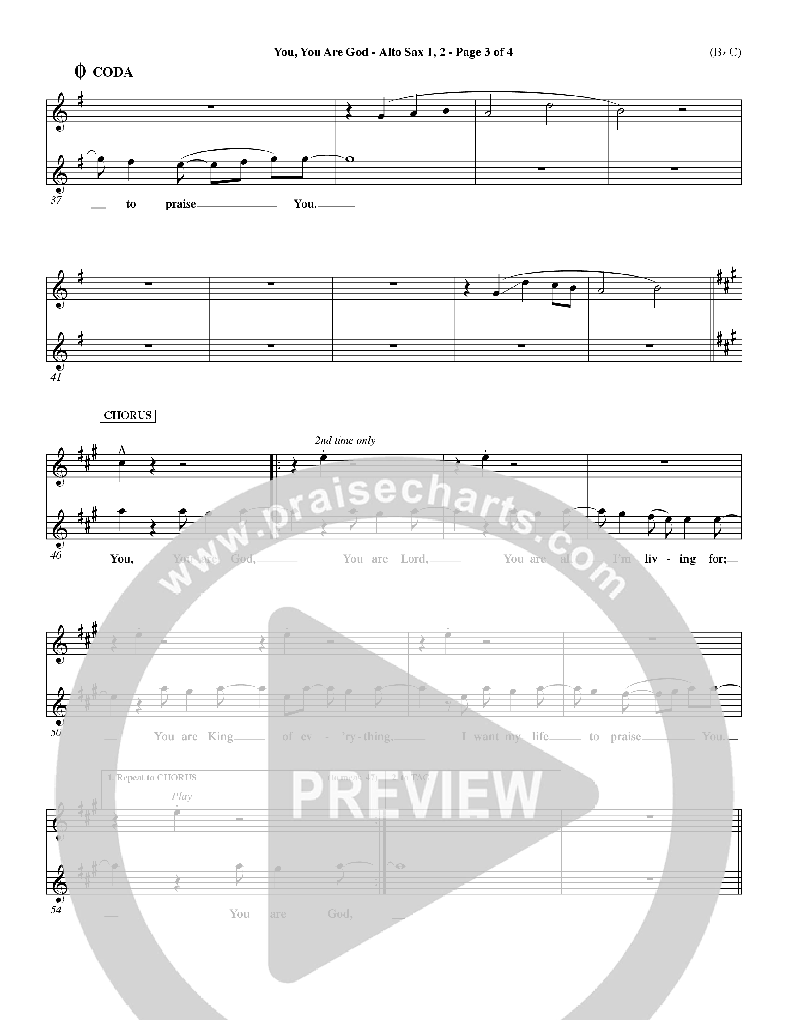 You You Are God (Choral Anthem SATB) Alto Sax 1/2 (Word Music Choral / Orch. Dave Williamson / Orch. Paul Nelson)