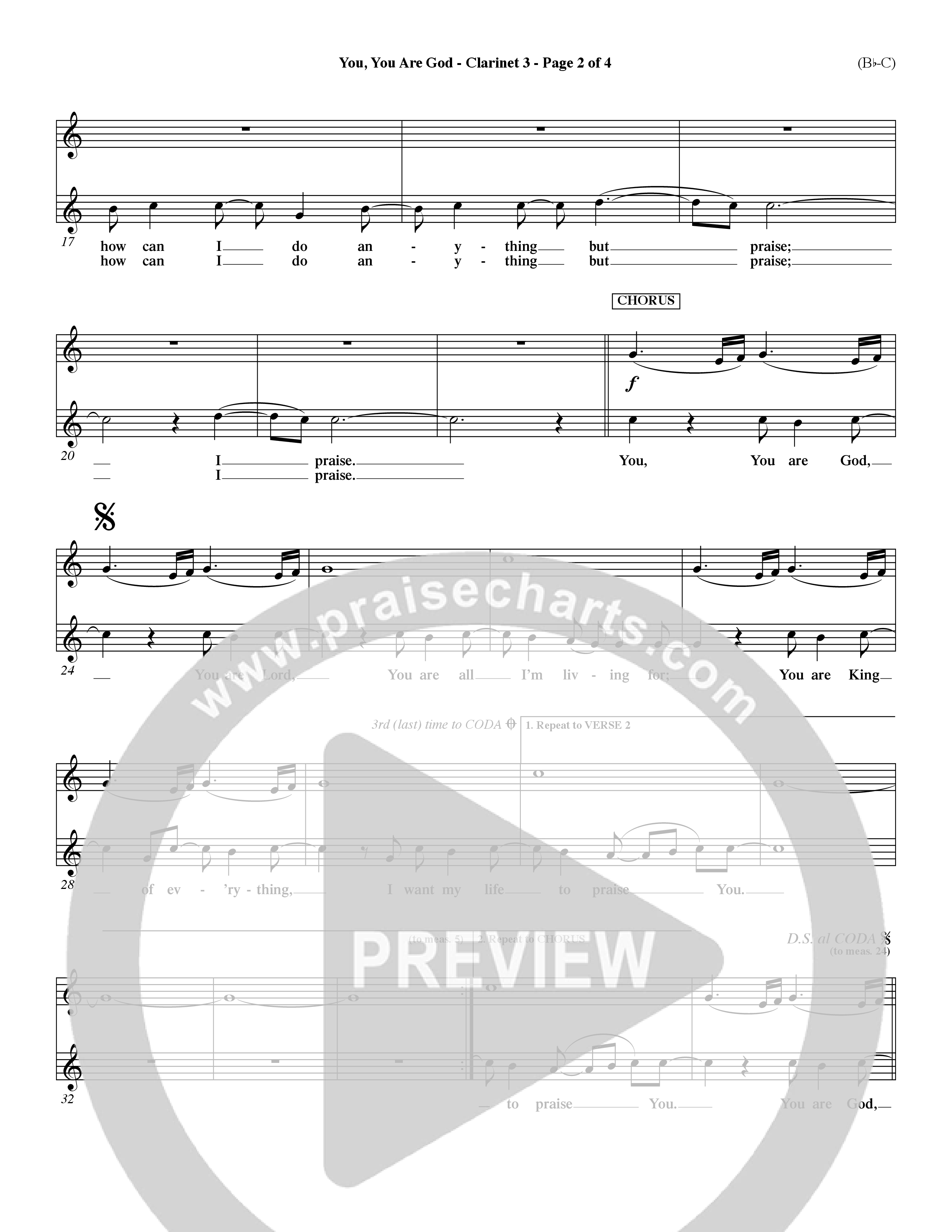 You You Are God (Choral Anthem SATB) Clarinet 3 (Word Music Choral / Orch. Dave Williamson / Orch. Paul Nelson)