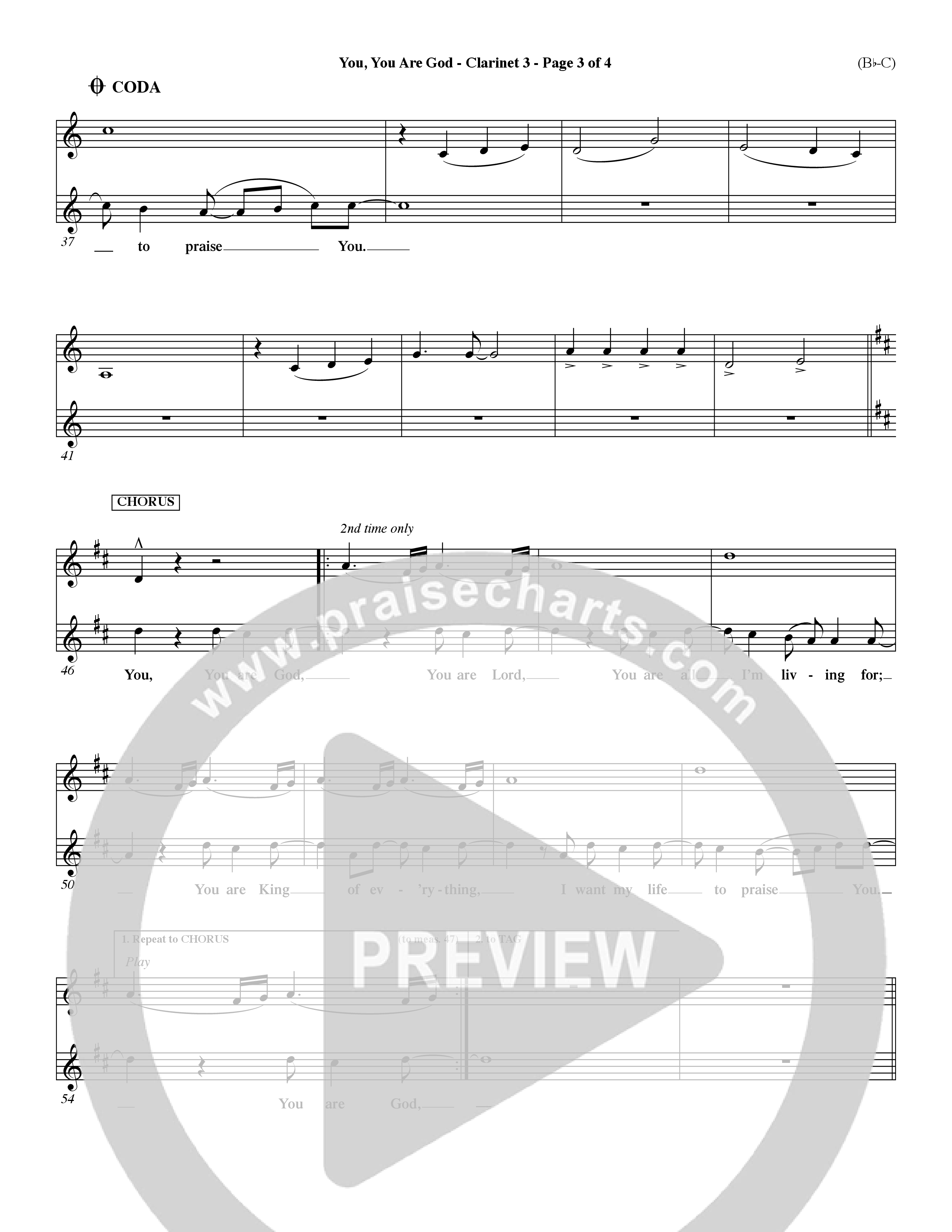 You You Are God (Choral Anthem SATB) Clarinet 3 (Word Music Choral / Orch. Dave Williamson / Orch. Paul Nelson)