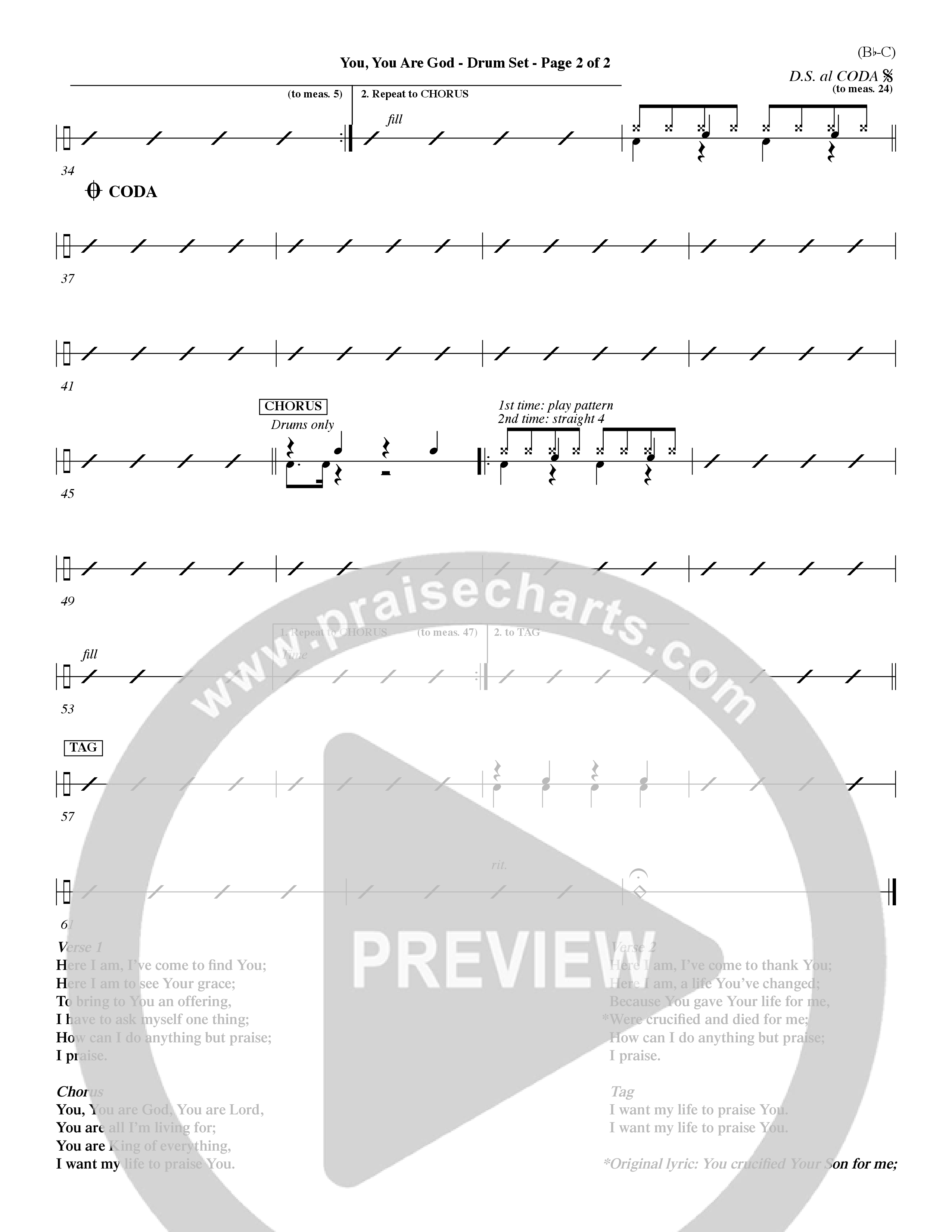 You You Are God (Choral Anthem SATB) Drum Set (Word Music Choral / Orch. Dave Williamson / Orch. Paul Nelson)