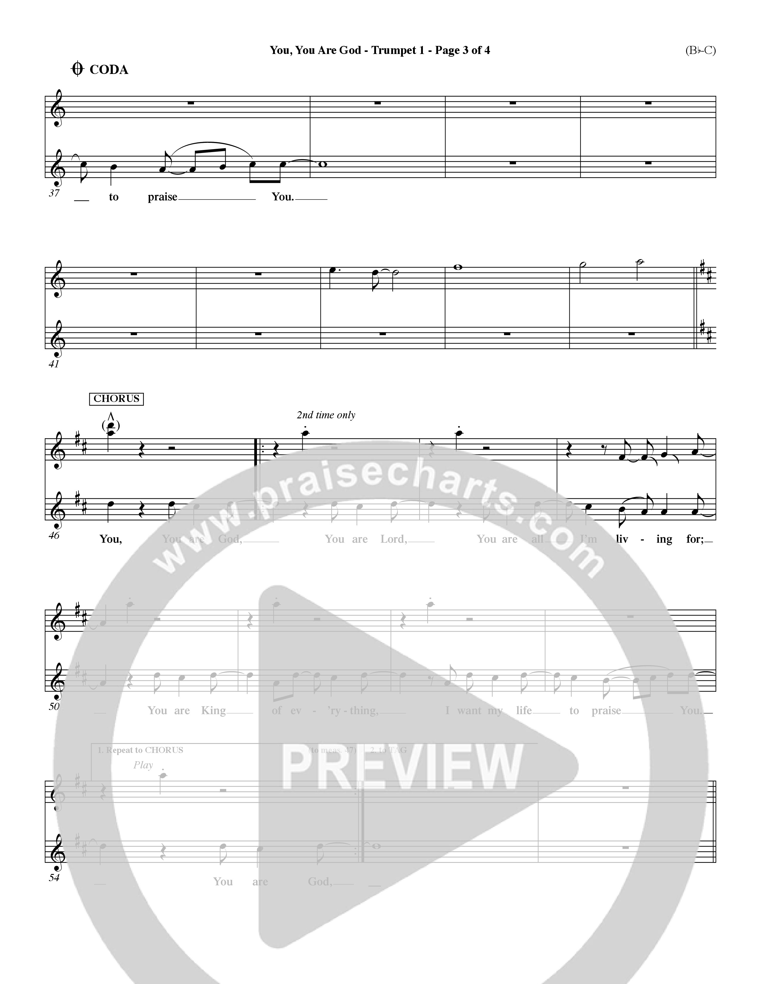 You You Are God (Choral Anthem SATB) Trumpet 1 (Word Music Choral / Orch. Dave Williamson / Orch. Paul Nelson)