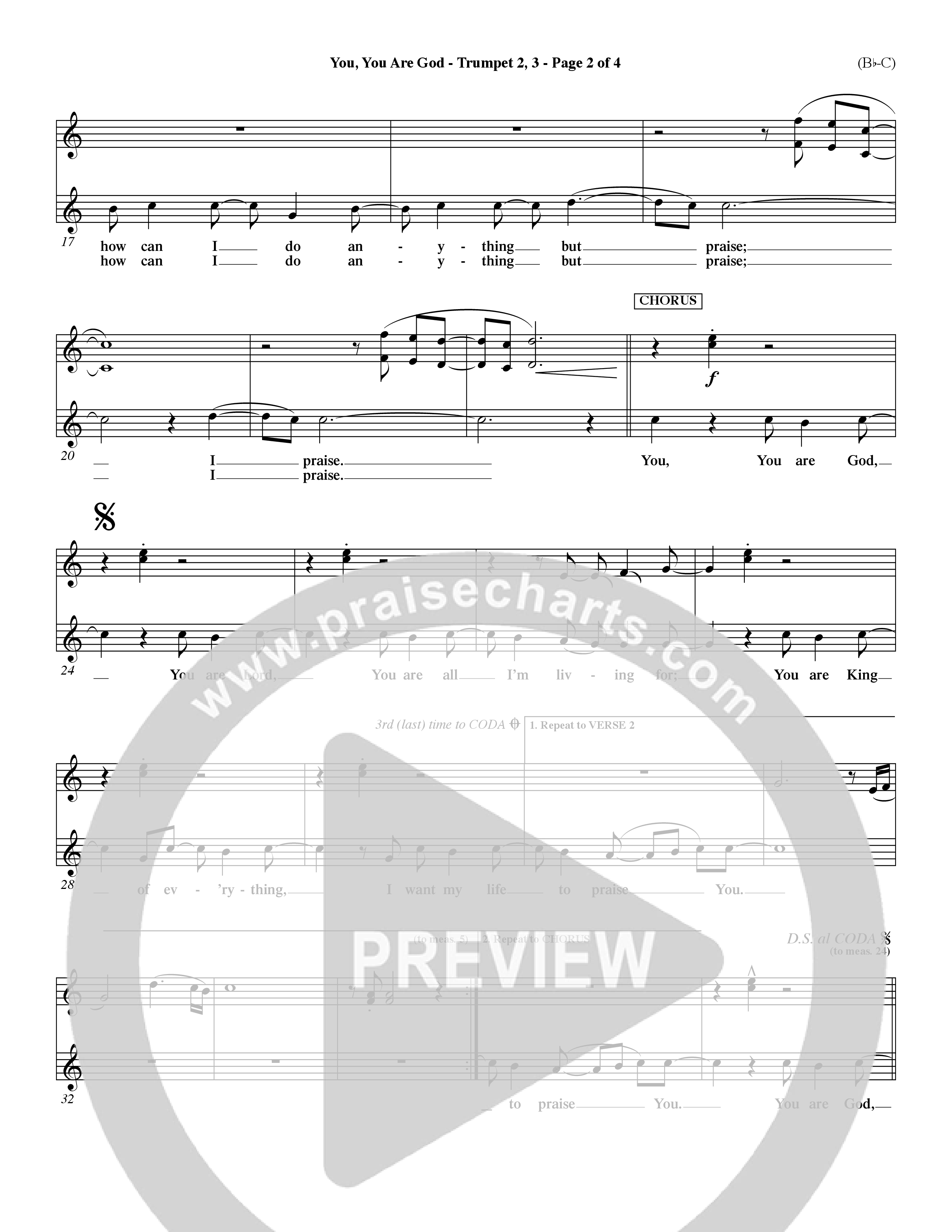 You You Are God (Choral Anthem SATB) Trumpet 2/3 (Word Music Choral / Orch. Dave Williamson / Orch. Paul Nelson)