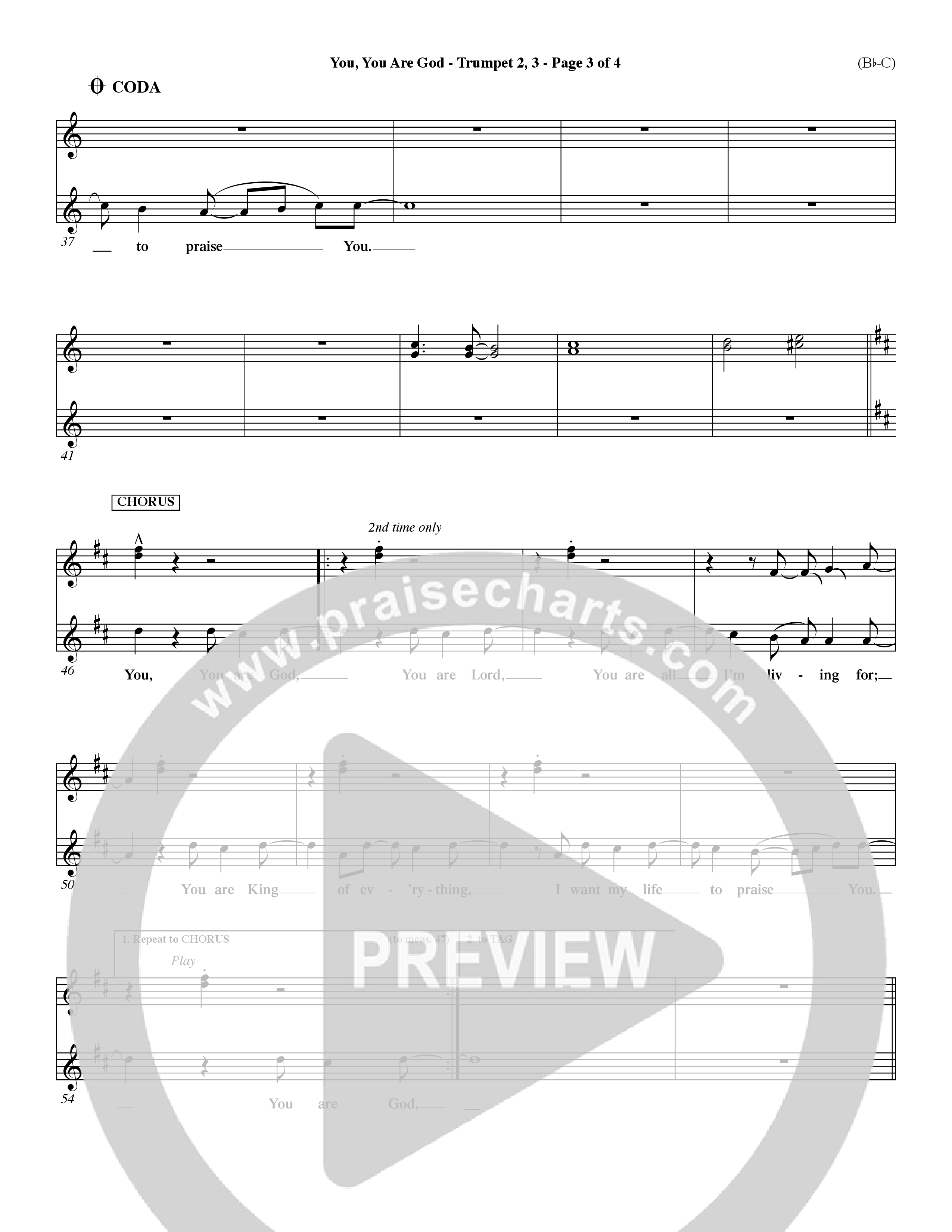 You You Are God (Choral Anthem SATB) Trumpet 2/3 (Word Music Choral / Orch. Dave Williamson / Orch. Paul Nelson)