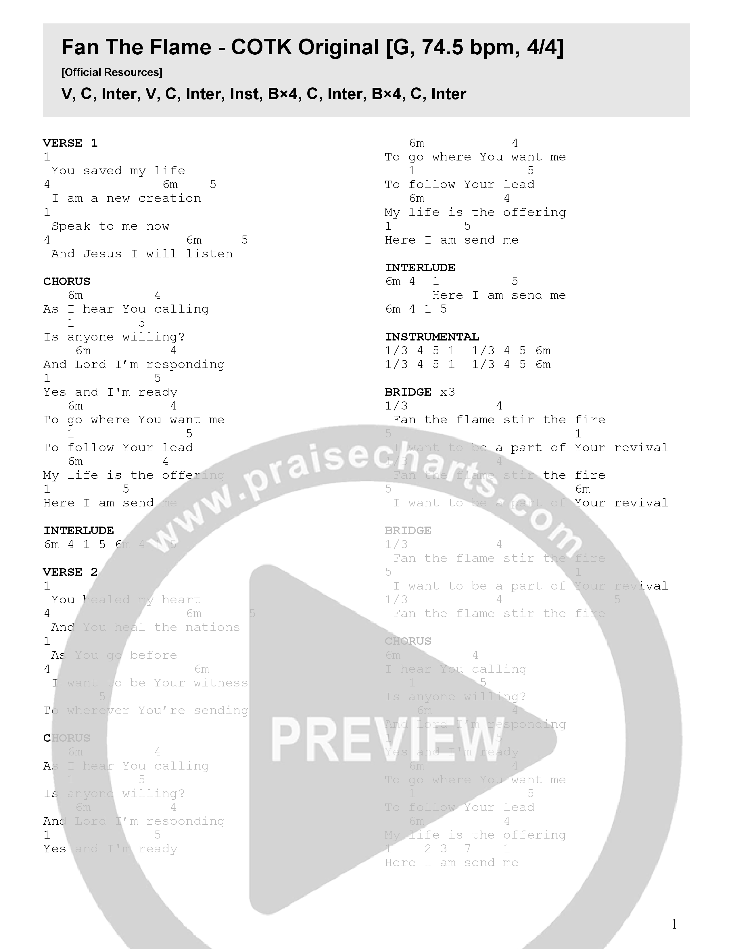 Fan The Flame (Live) Chord Chart (Church Of The King)