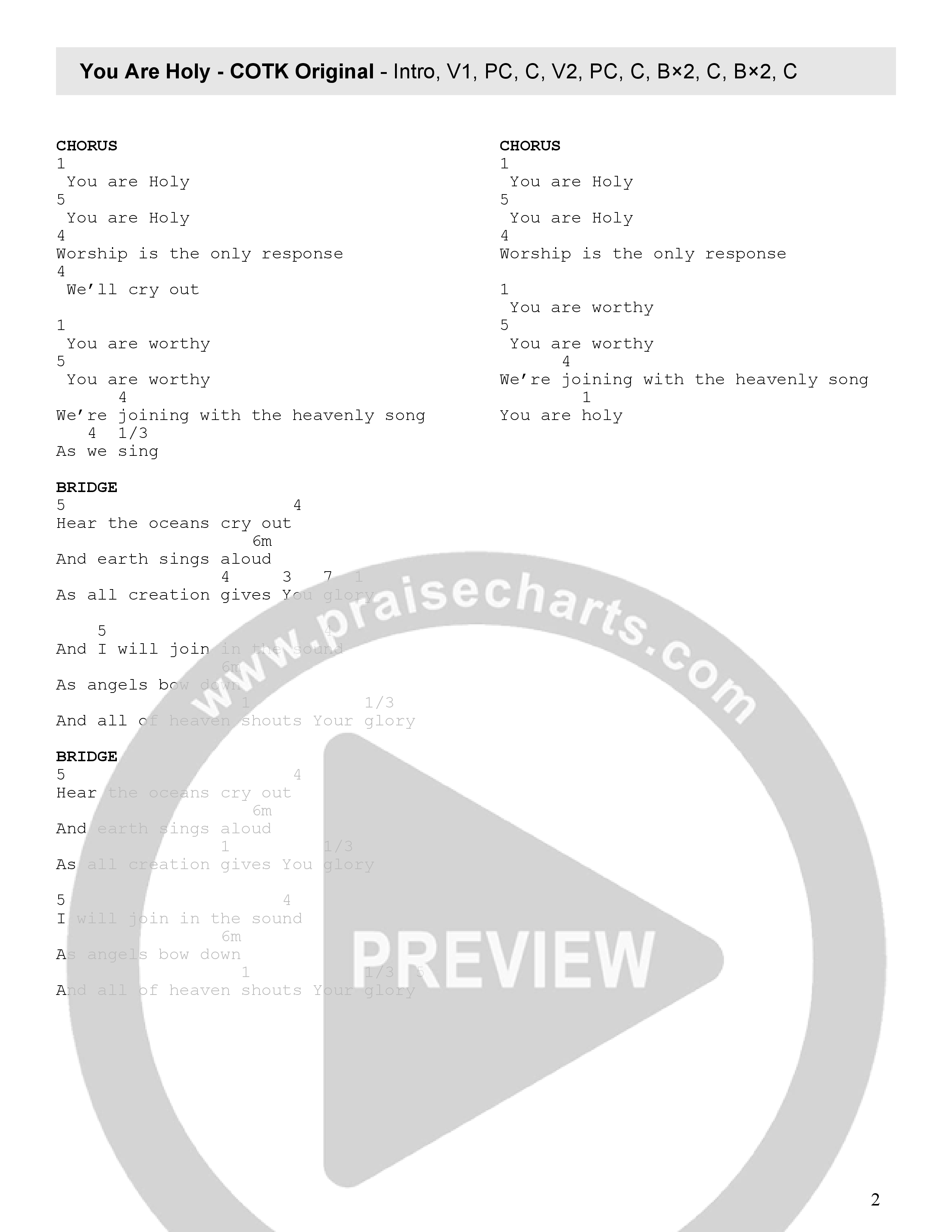 You Are Holy (Live) Chord Chart (Church Of The King)