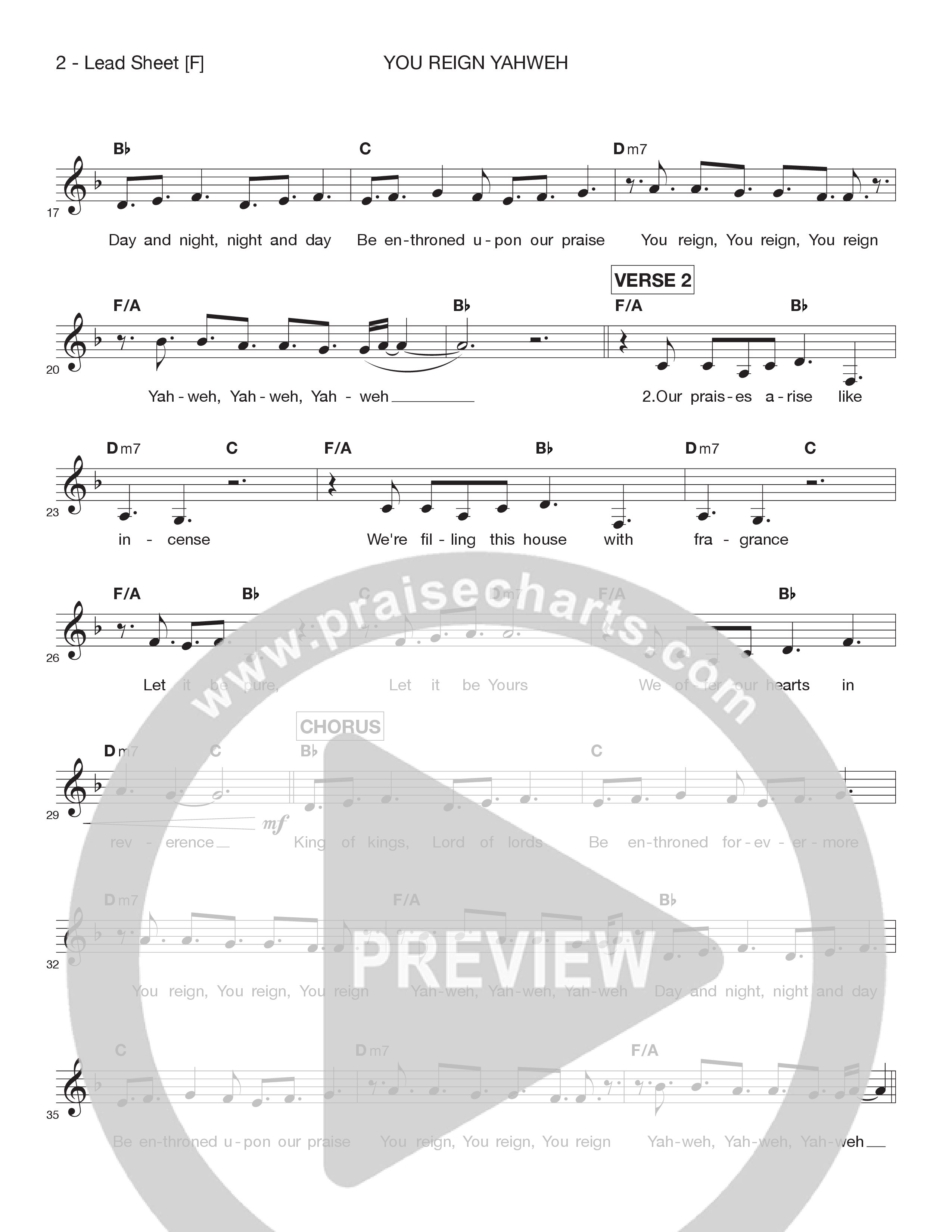 You Reign Yahweh Lead Sheet Melody (Victory House Worship)