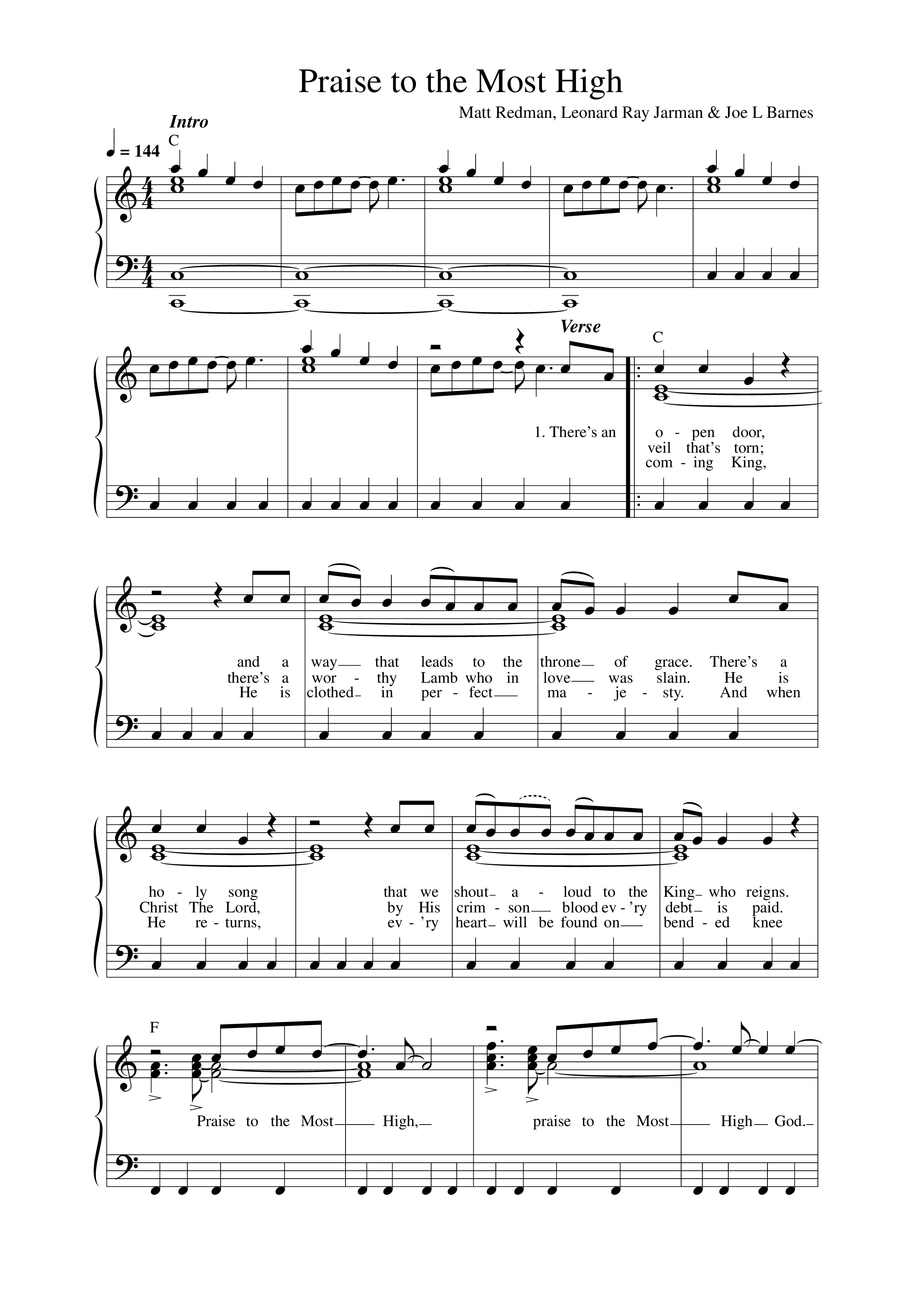 Praise To The Most High Lead Sheet Melody (Matt Redman / Joe L Barnes)