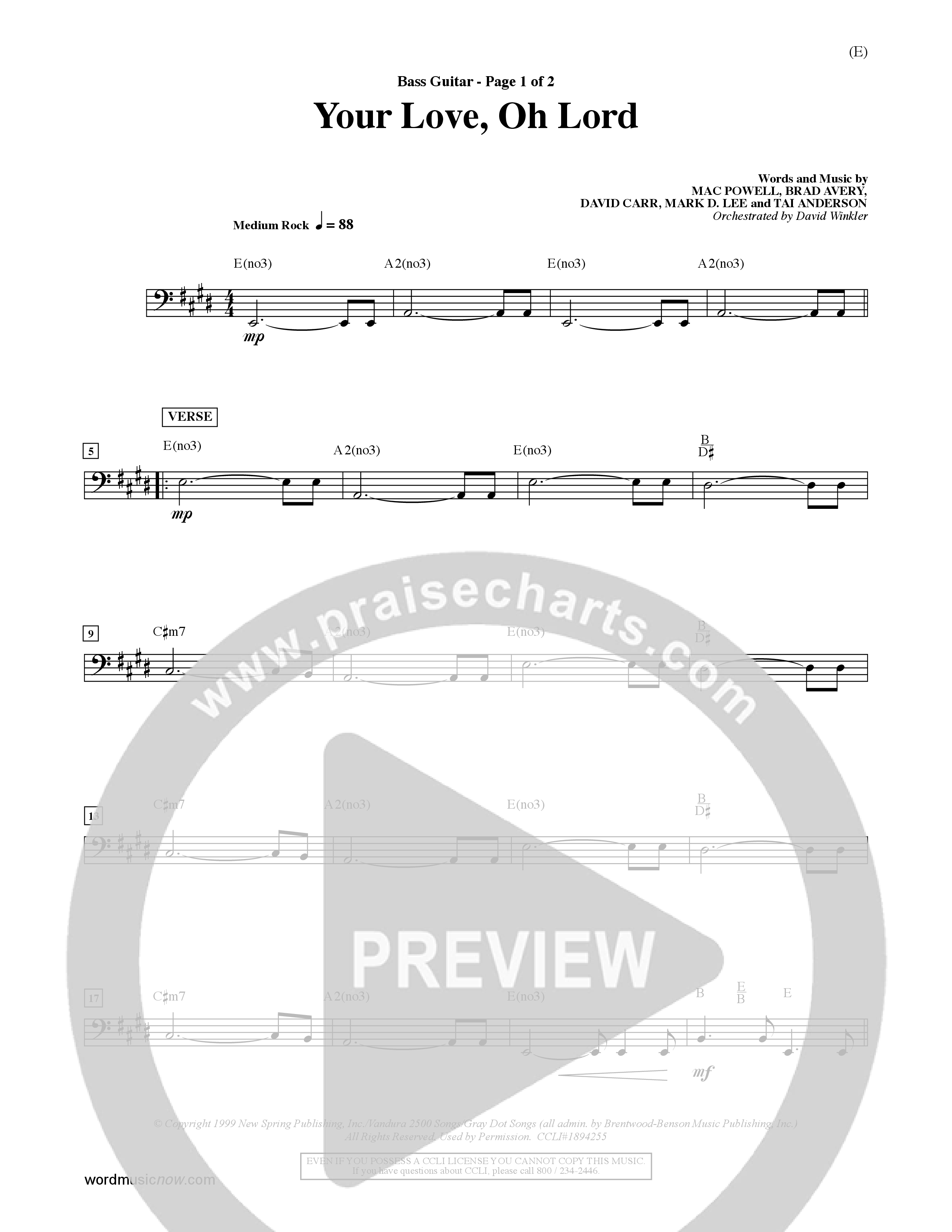 Your Love Oh Lord (Choral Anthem SATB) Bass Guitar (Word Music Choral / Orch. David Winkler)