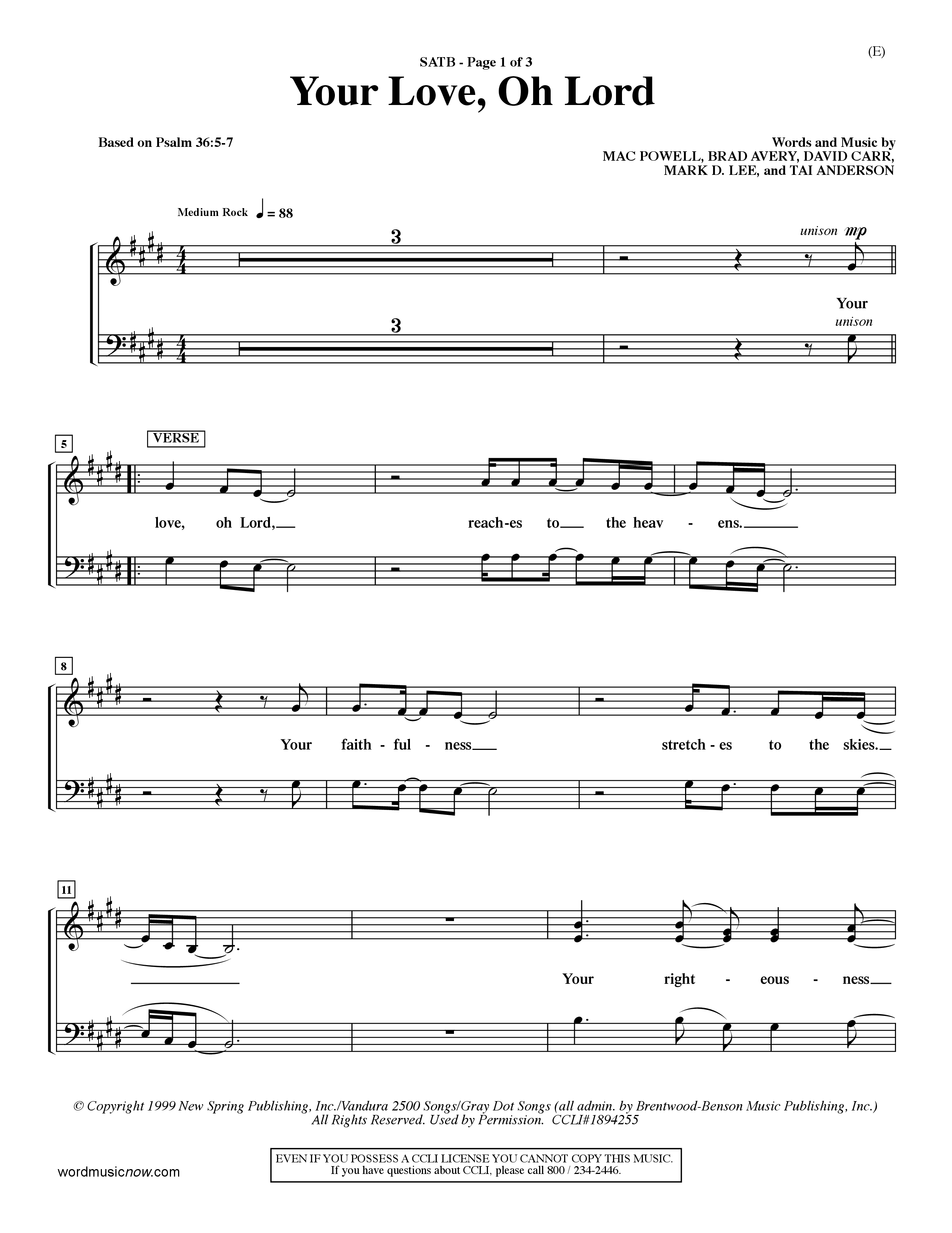 Your Love Oh Lord (Choral Anthem SATB) Choir Sheet (SATB) (Word Music Choral / Orch. David Winkler)