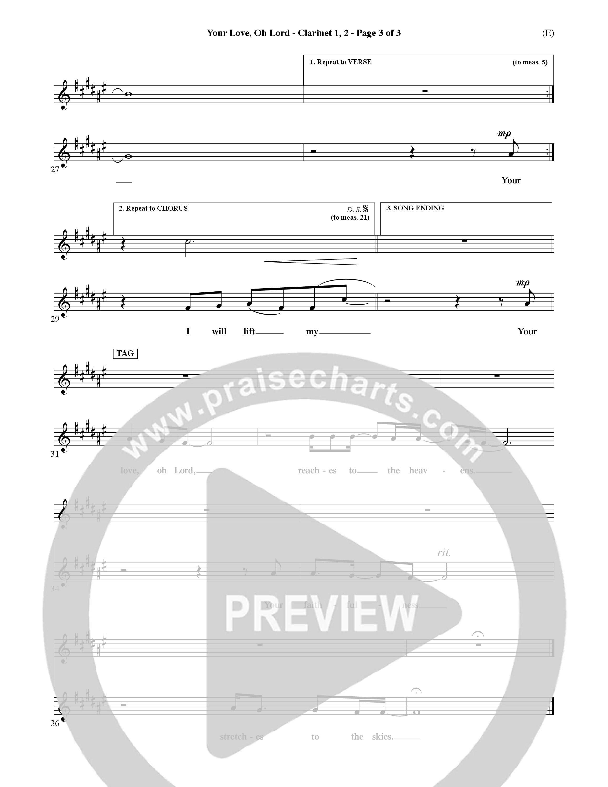 Your Love Oh Lord (Choral Anthem SATB) Clarinet 1/2 (Word Music Choral / Orch. David Winkler)