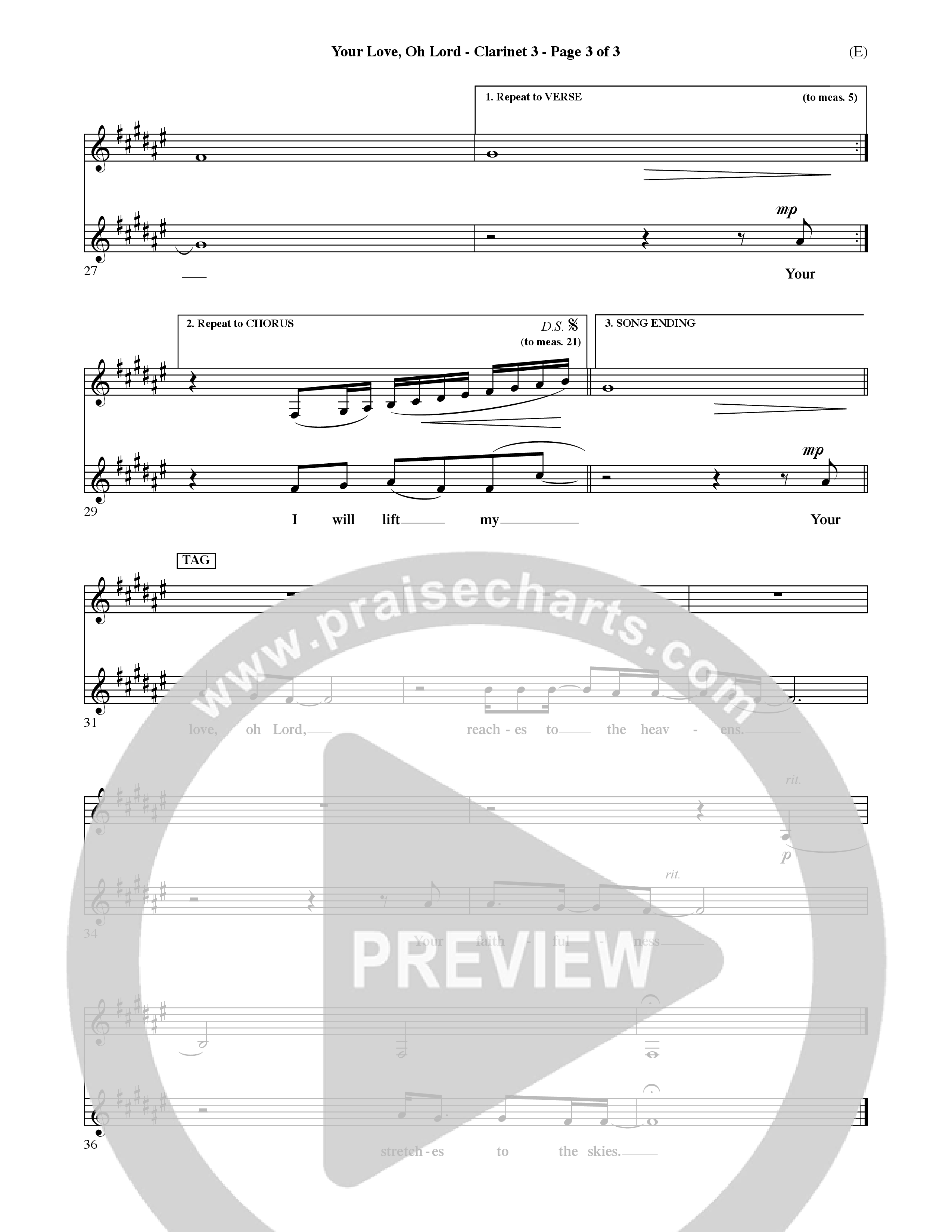 Your Love Oh Lord (Choral Anthem SATB) Clarinet 3 (Word Music Choral / Orch. David Winkler)