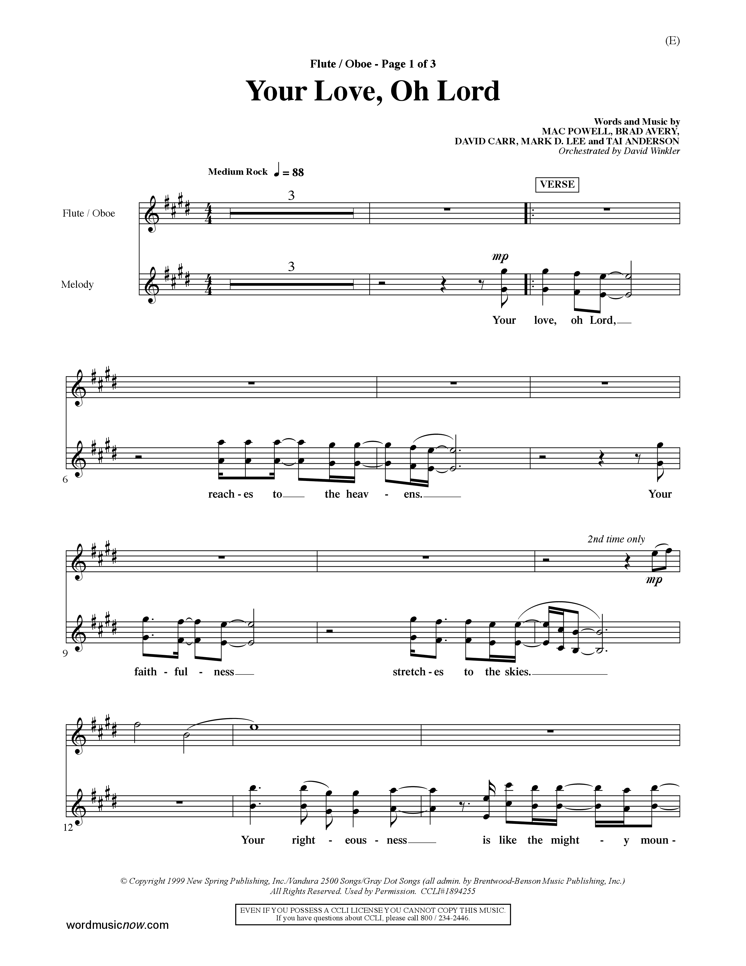 Your Love Oh Lord (Choral Anthem SATB) Flute/Oboe (Word Music Choral / Orch. David Winkler)