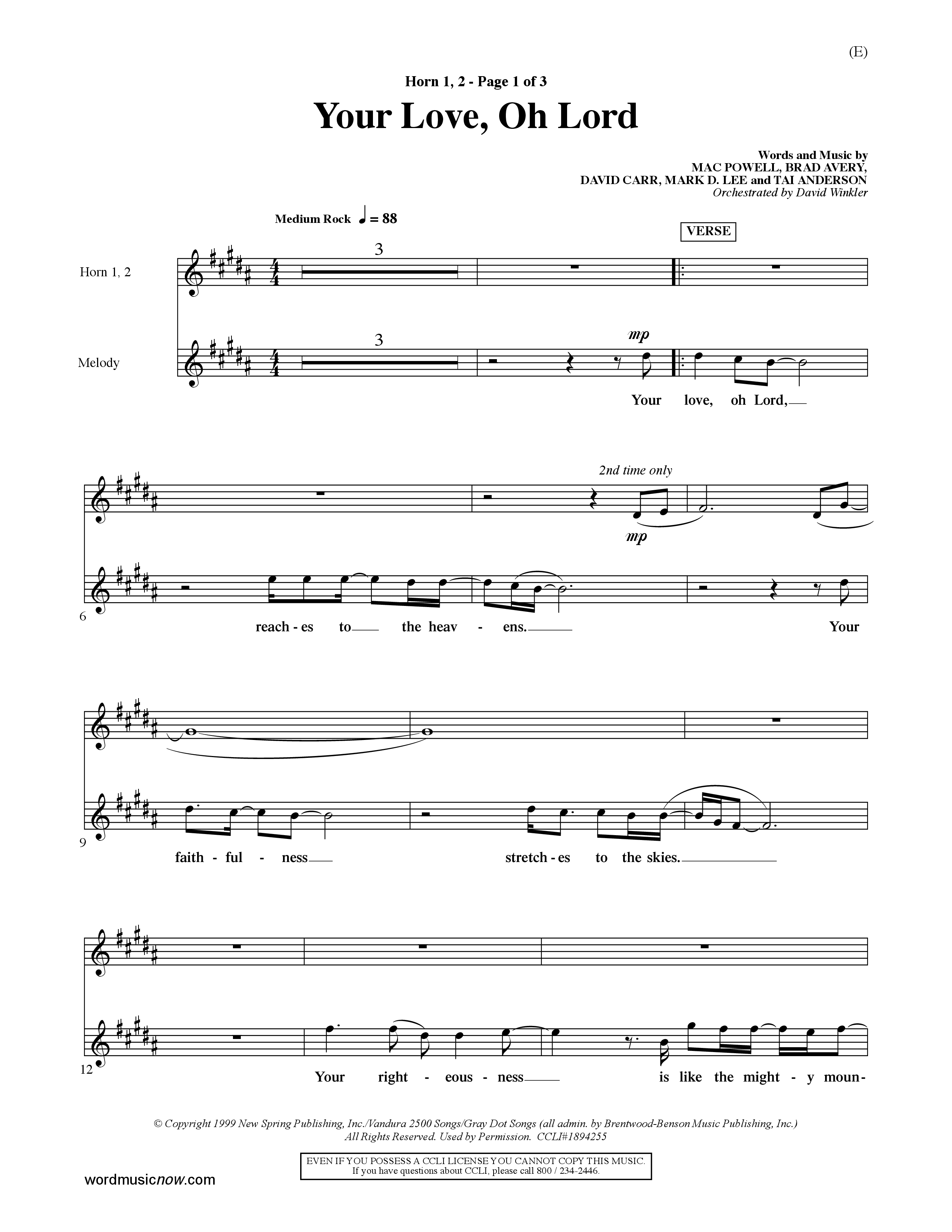 Your Love Oh Lord (Choral Anthem SATB) French Horn (Word Music Choral / Orch. David Winkler)