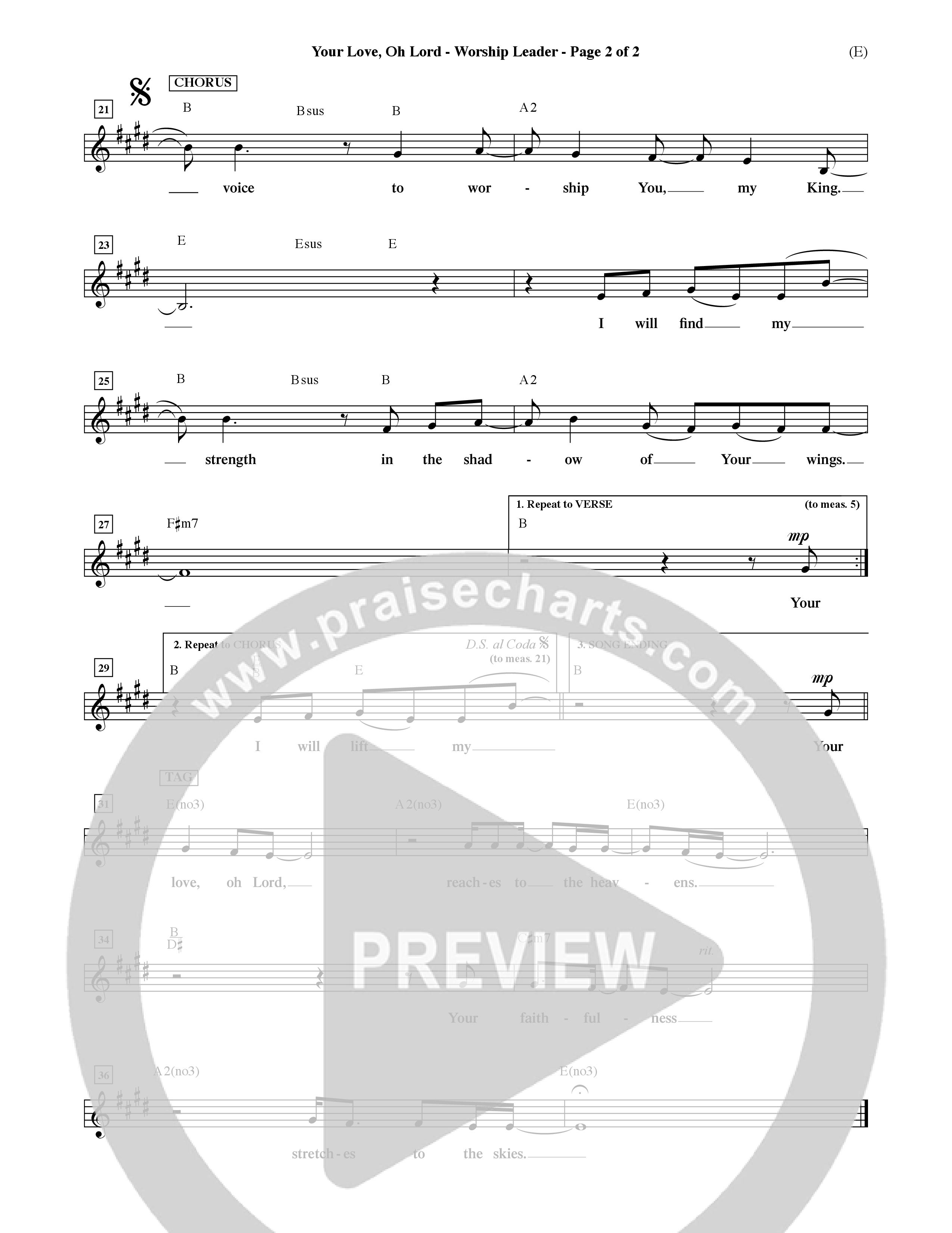 Your Love Oh Lord (Choral Anthem SATB) Lead Sheet (Mel) (Word Music Choral / Orch. David Winkler)