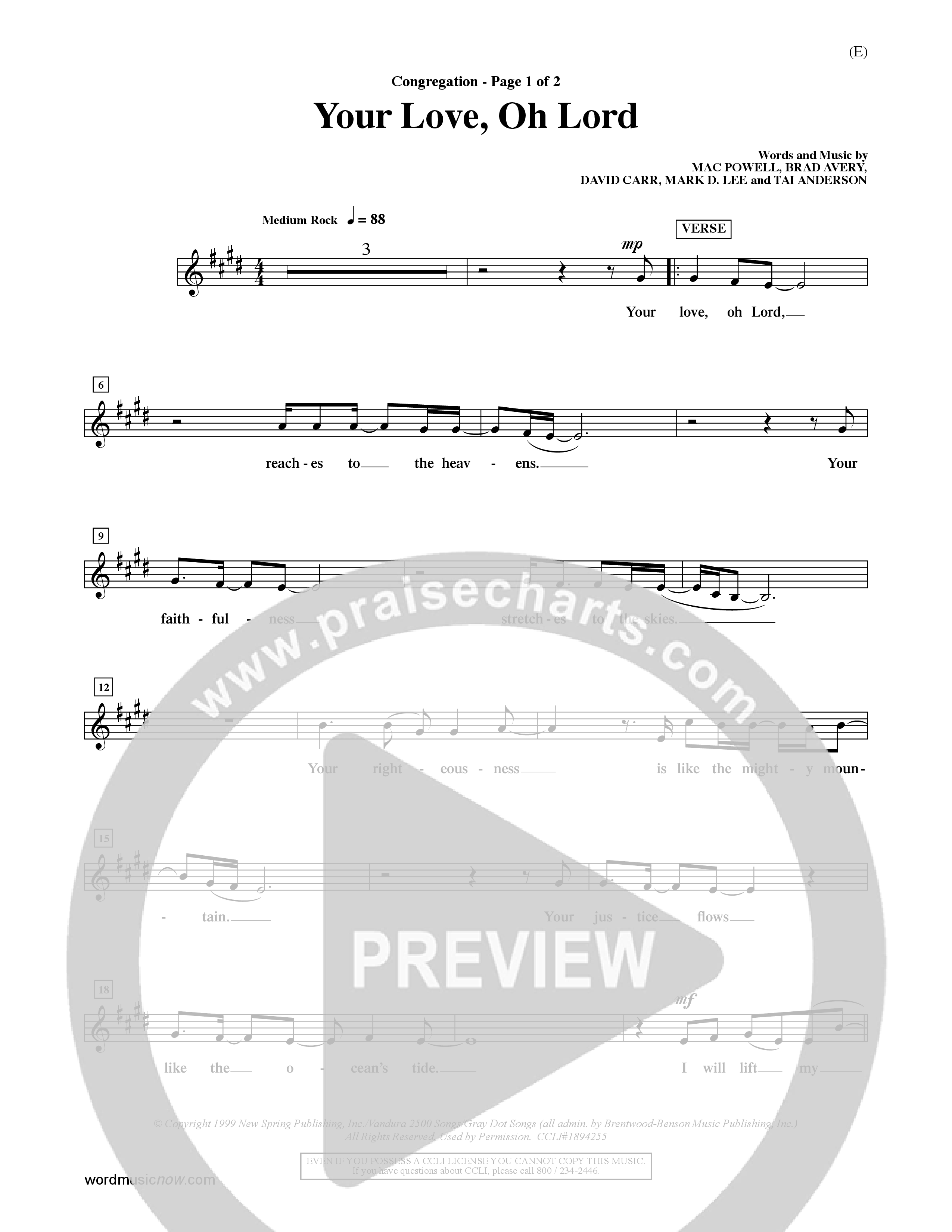 Your Love Oh Lord (Choral Anthem SATB) Lead Sheet (Mel) (Word Music Choral / Orch. David Winkler)