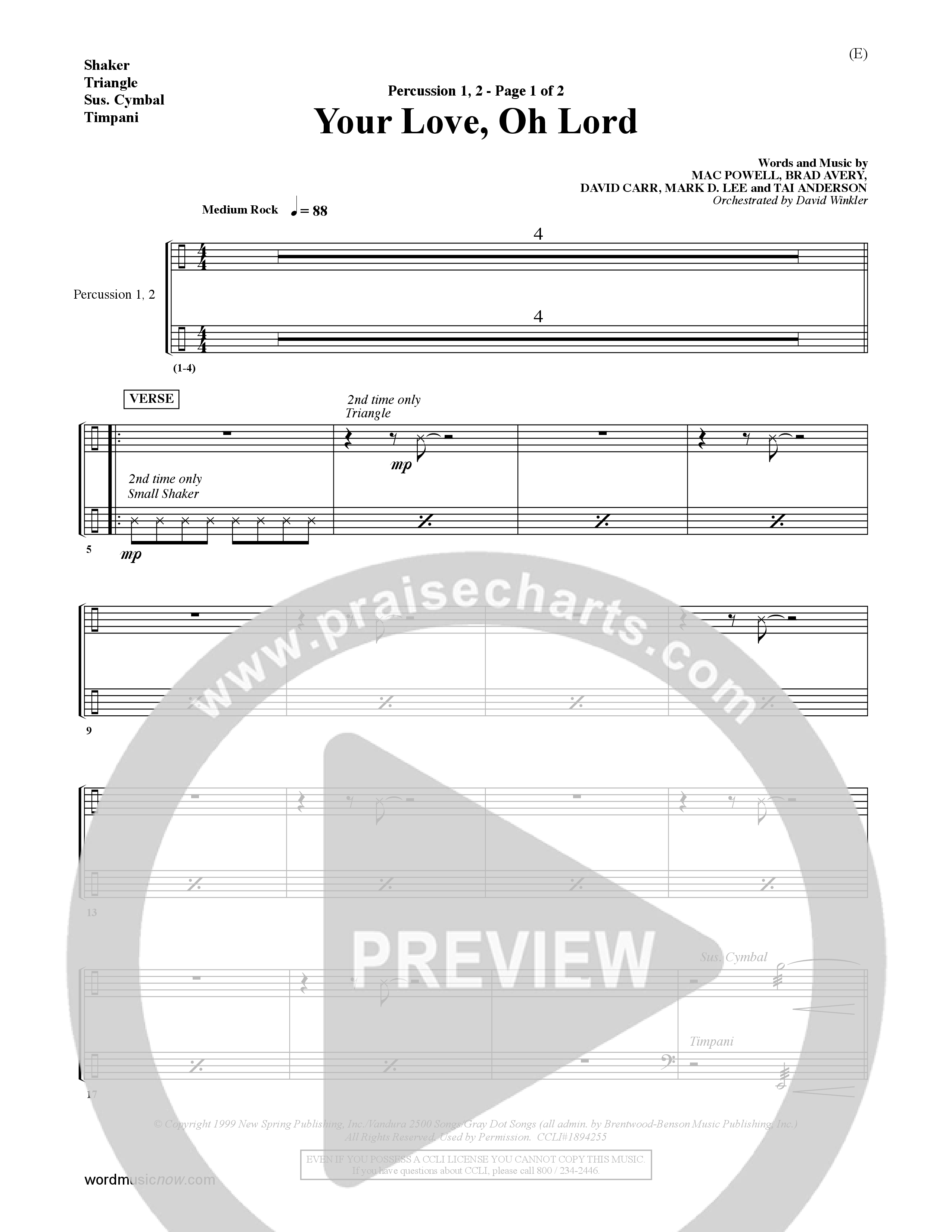 Your Love Oh Lord (Choral Anthem SATB) Percussion 1/2 (Word Music Choral / Orch. David Winkler)