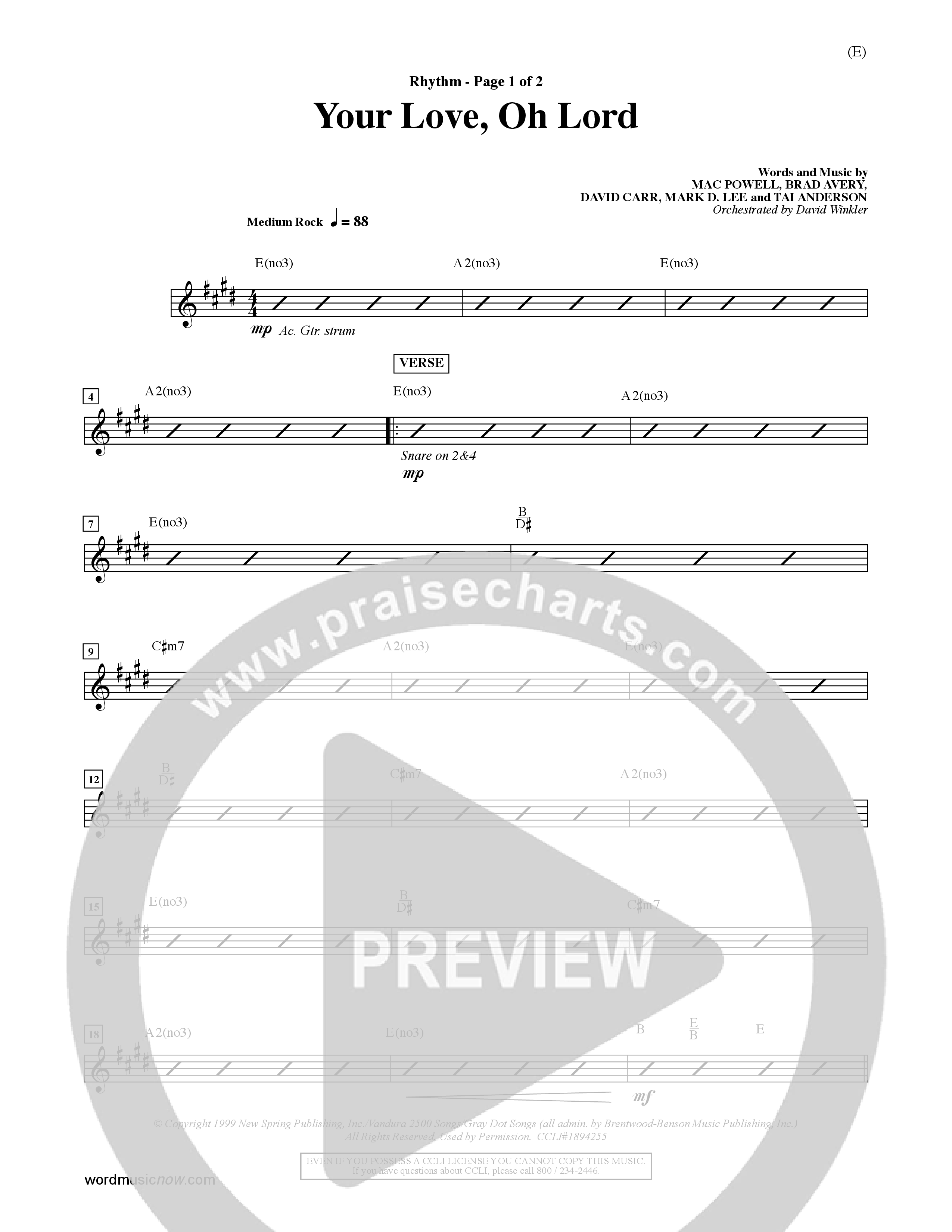 Your Love Oh Lord (Choral Anthem SATB) Rhythm Chart (Word Music Choral / Orch. David Winkler)