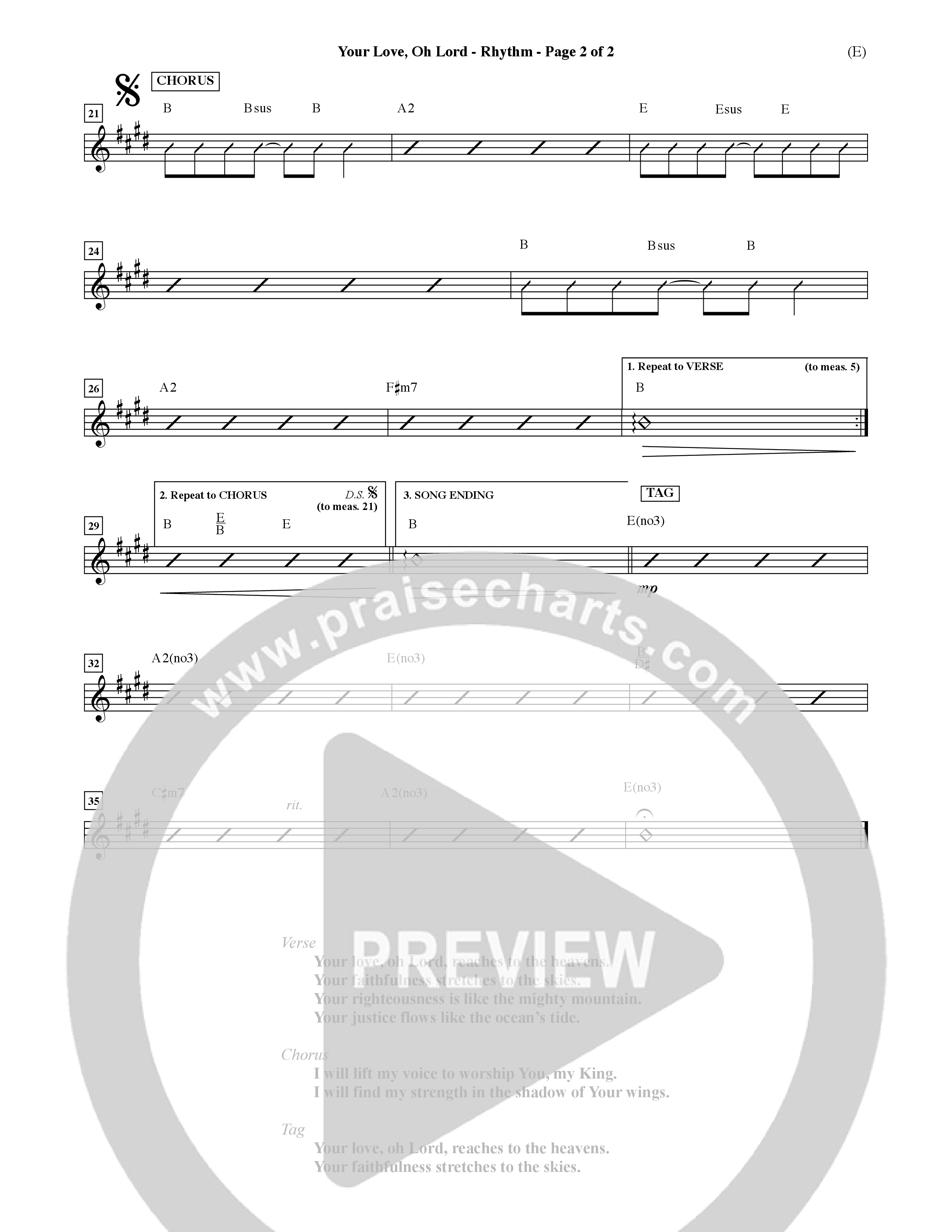 Your Love Oh Lord (Choral Anthem SATB) Rhythm Chart (Word Music Choral / Orch. David Winkler)
