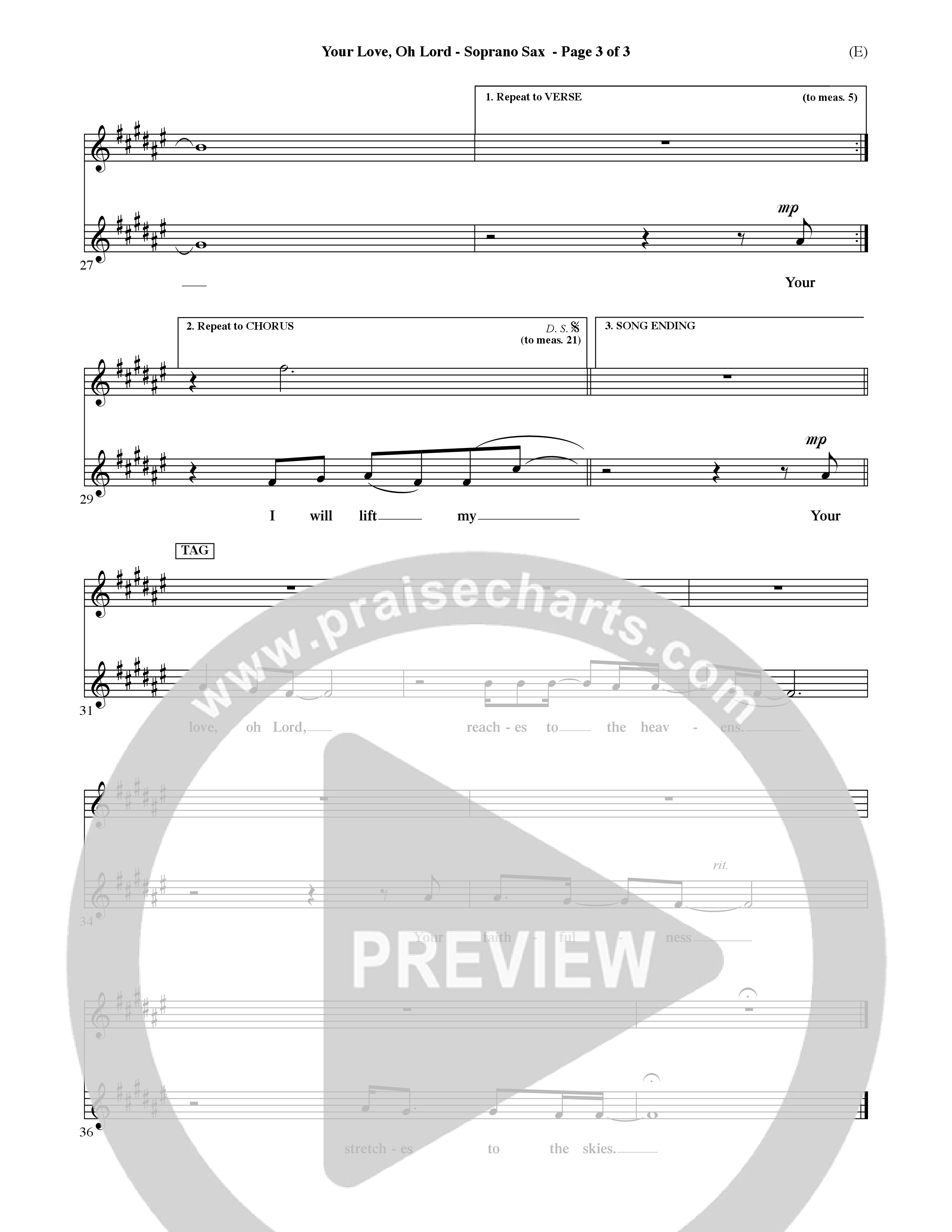 Your Love Oh Lord (Choral Anthem SATB) Saxophone (Word Music Choral / Orch. David Winkler)