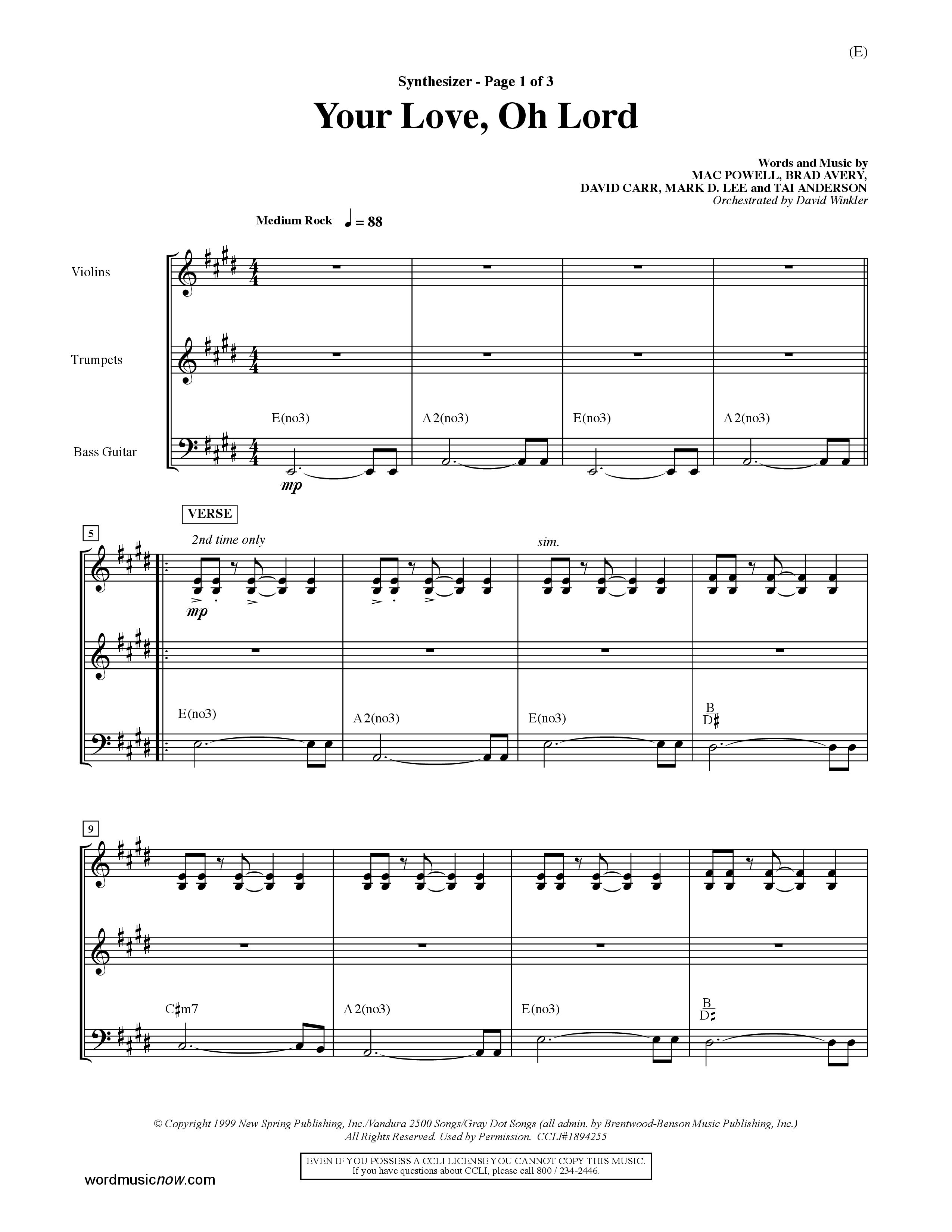 Your Love Oh Lord (Choral Anthem SATB) Synth (Word Music Choral / Orch. David Winkler)