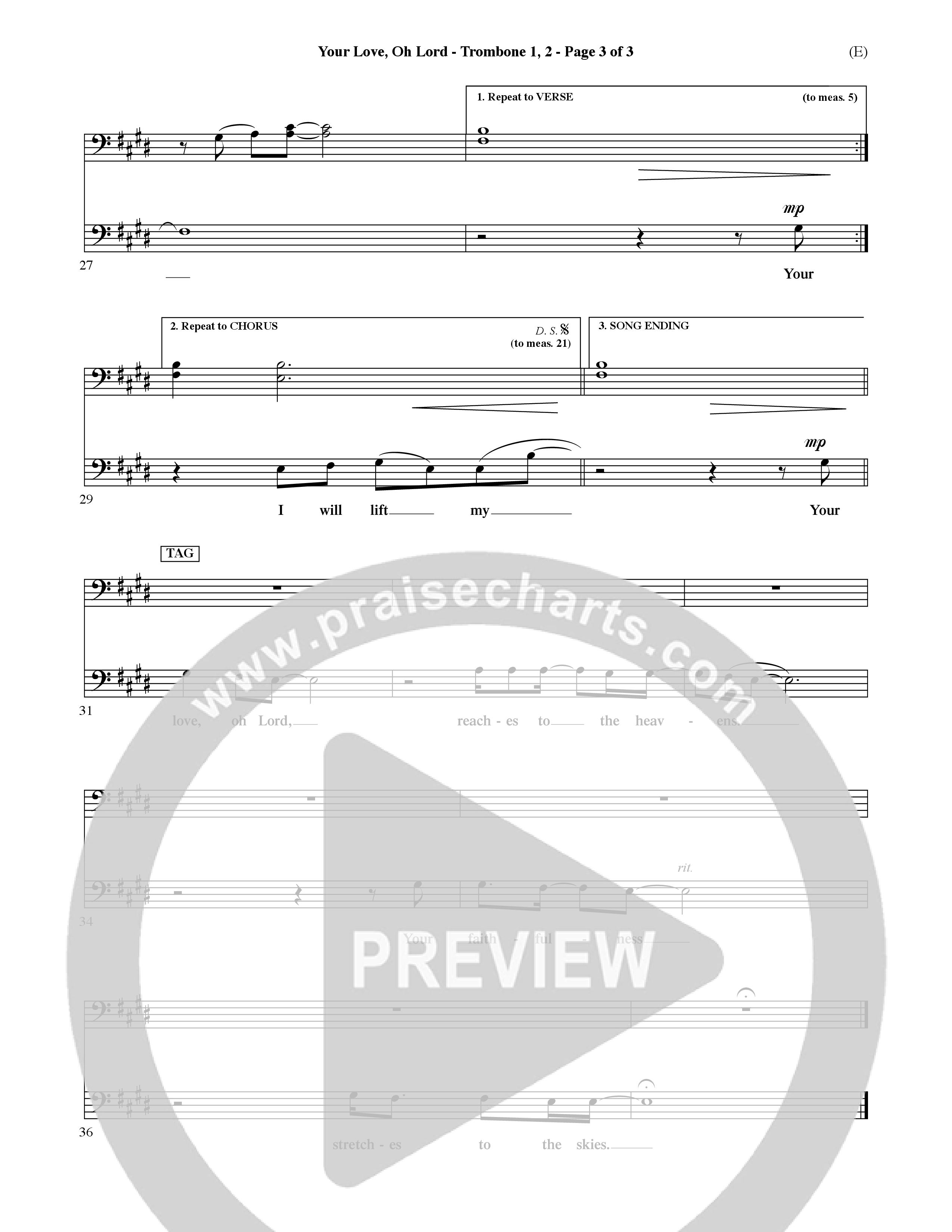 Your Love Oh Lord (Choral Anthem SATB) Trombone 1/2 (Word Music Choral / Orch. David Winkler)