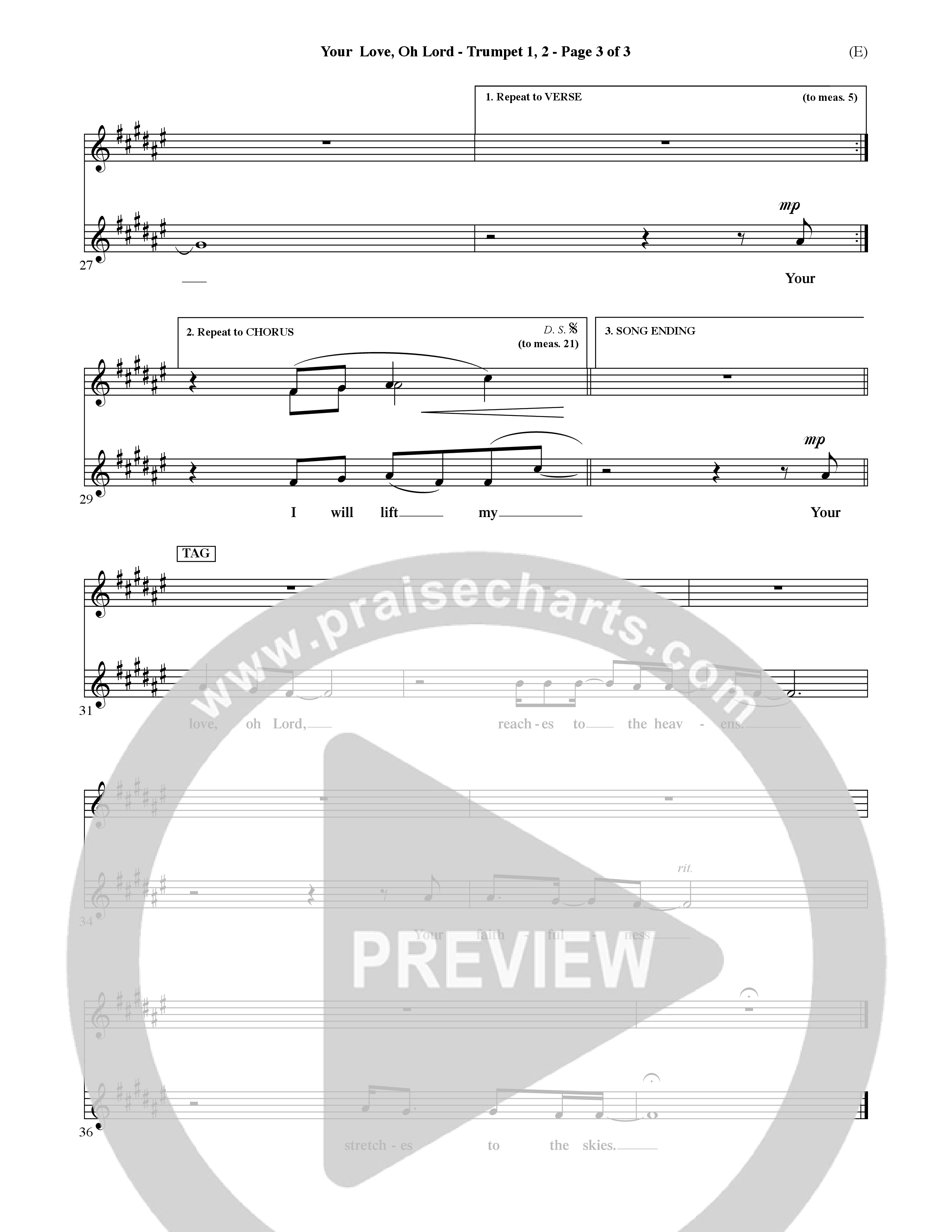 Your Love Oh Lord (Choral Anthem SATB) Trumpet 1,2 (Word Music Choral / Orch. David Winkler)