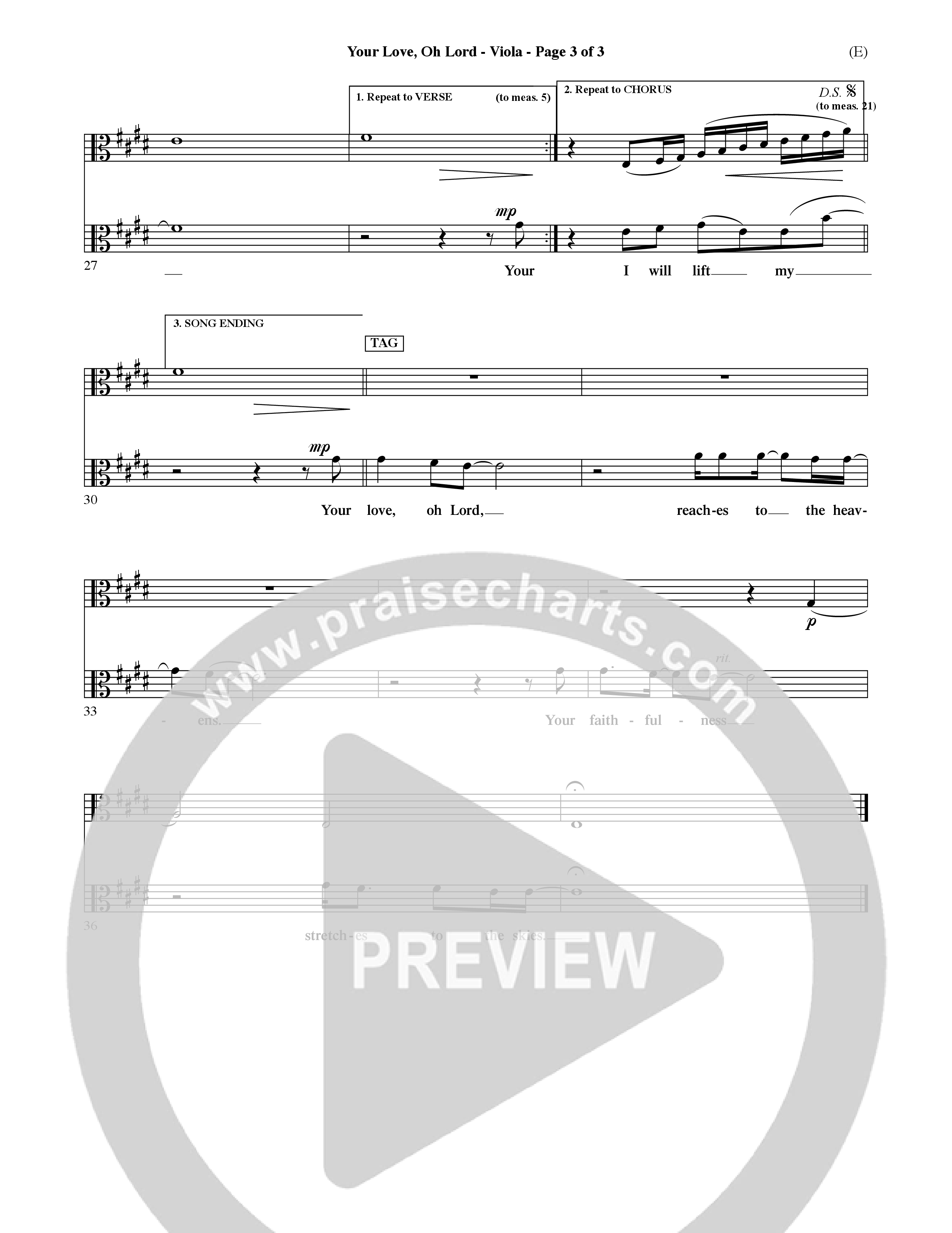Your Love Oh Lord (Choral Anthem SATB) Viola (Word Music Choral / Orch. David Winkler)
