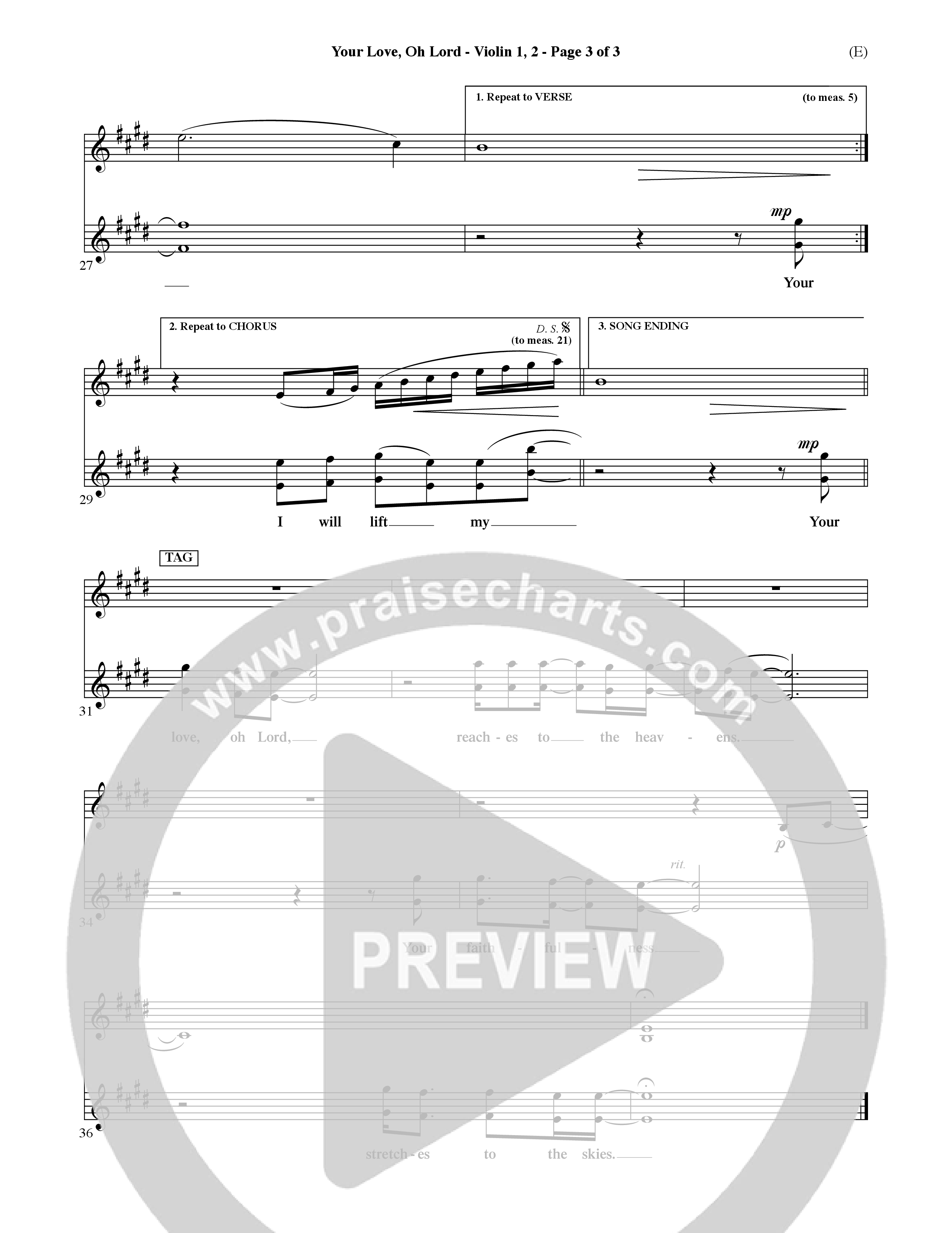 Your Love Oh Lord (Choral Anthem SATB) Violin 1/2 (Word Music Choral / Orch. David Winkler)